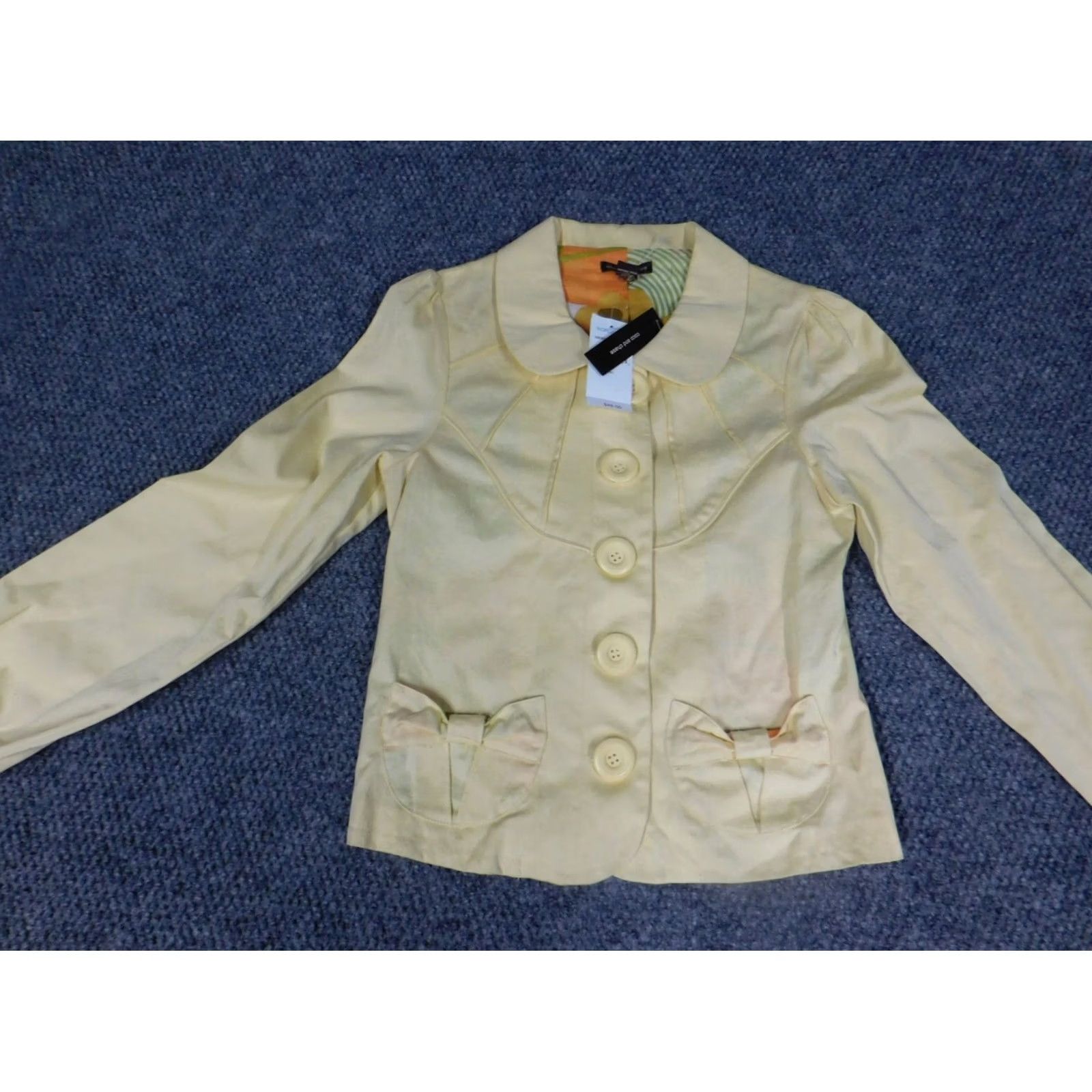 Vintage Coco and Chase Jacket Womens S Yellow Denim Cotton Lining Fur Trim Full Zip Lightweight Casual Fall Spring Size S / US 4 / IT 40 - 4 Thumbnail