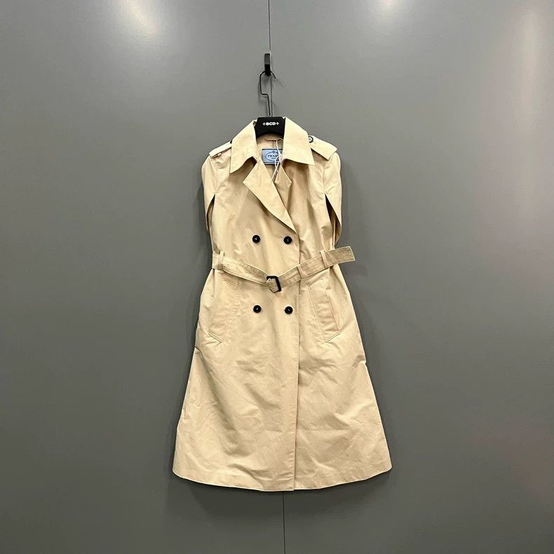 Prada Prada Khaki double-breasted sleeveless windbreaker jacket 2 Size US XXS / EU 40 - 1 Thumbnail