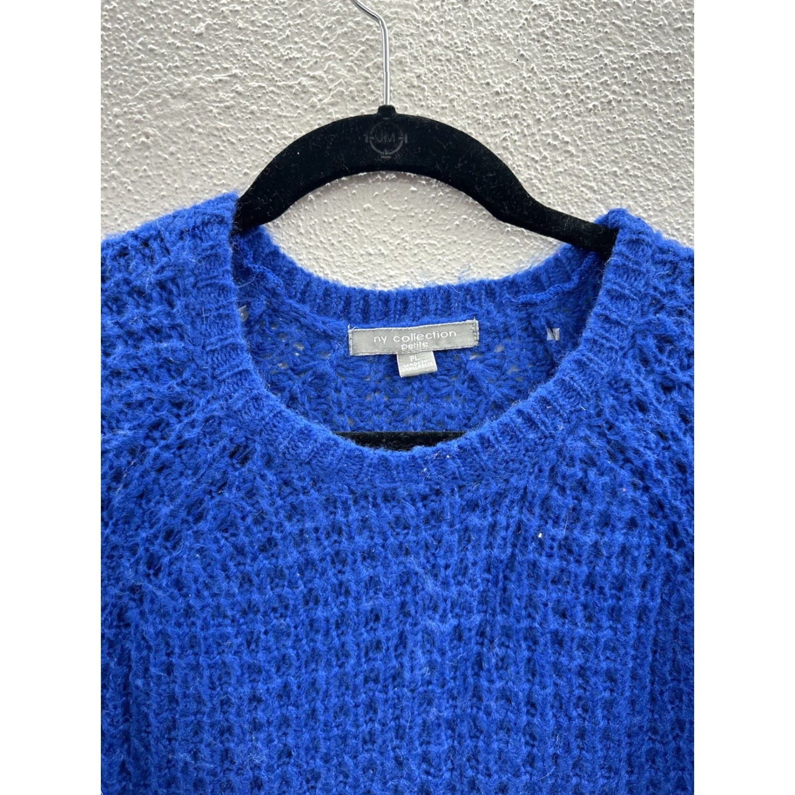 Vintage NY Collection Womens Sweater Petite Large Blue Knit Pullover Round Neck Long Sleeve Solid Regular Collarless Size L / US 10 / IT 46 - 3 Thumbnail