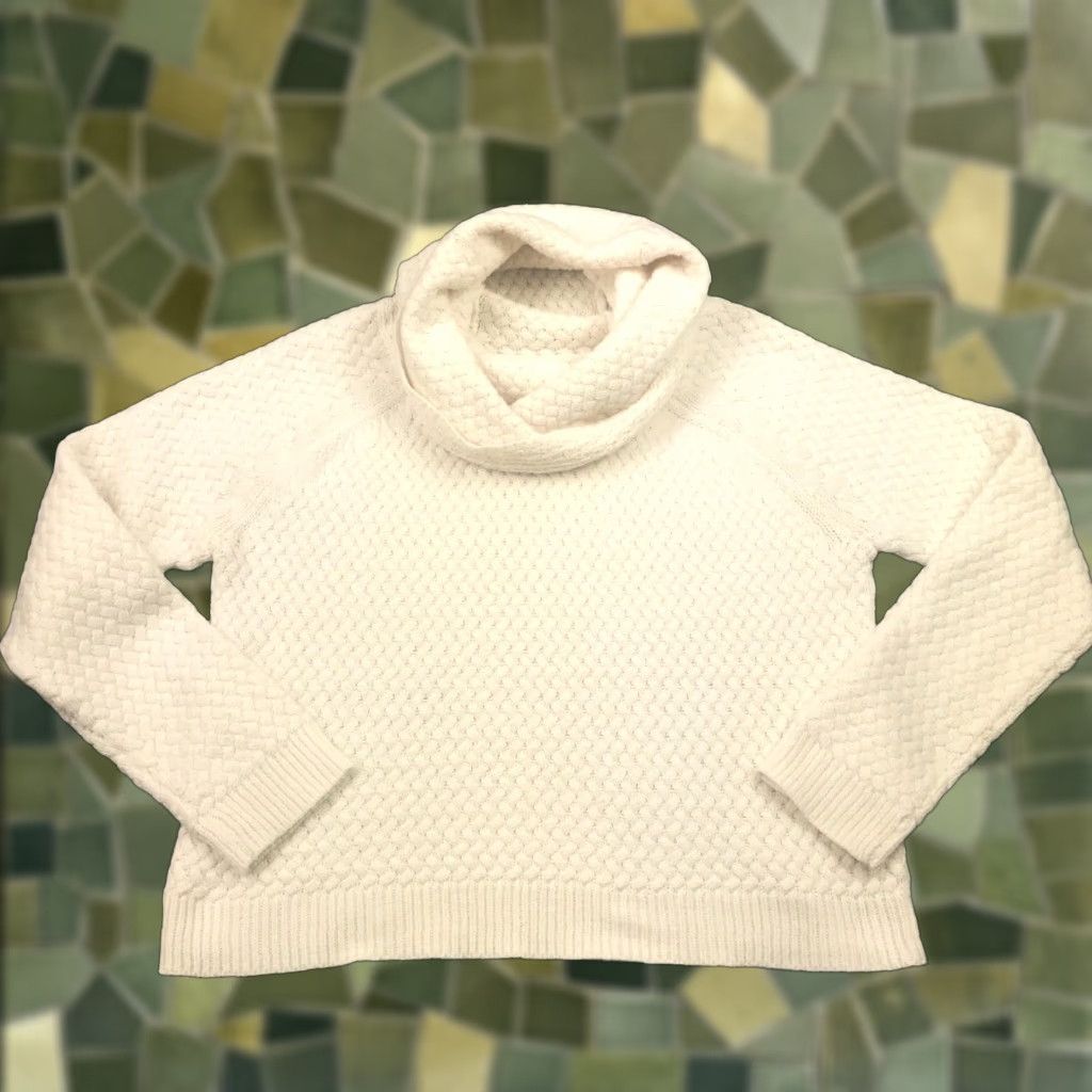 Vintage New York & Company Sweater Shirt Large White Basket Weave Knit Cowl Neck Pullover Womens Fall Winter Spring Size L / US 10 / IT 46 - 1 Thumbnail