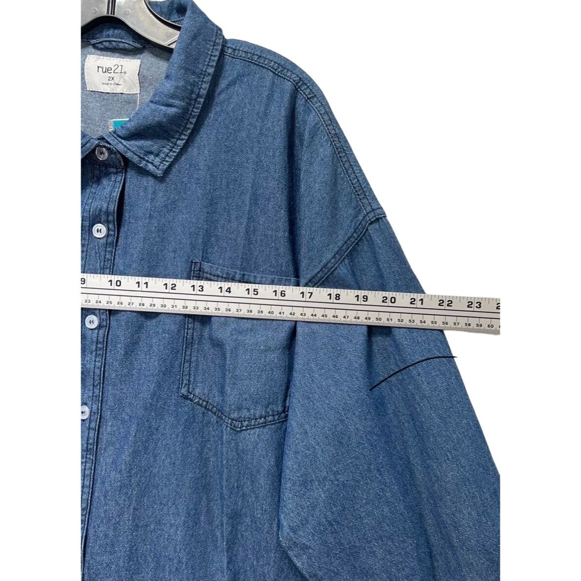 rue21 Rue 21 - Women's Chambray Long Sleeve Button Down Shirt With Size XXL / US 16-18 / IT 52-54 - 3 Thumbnail