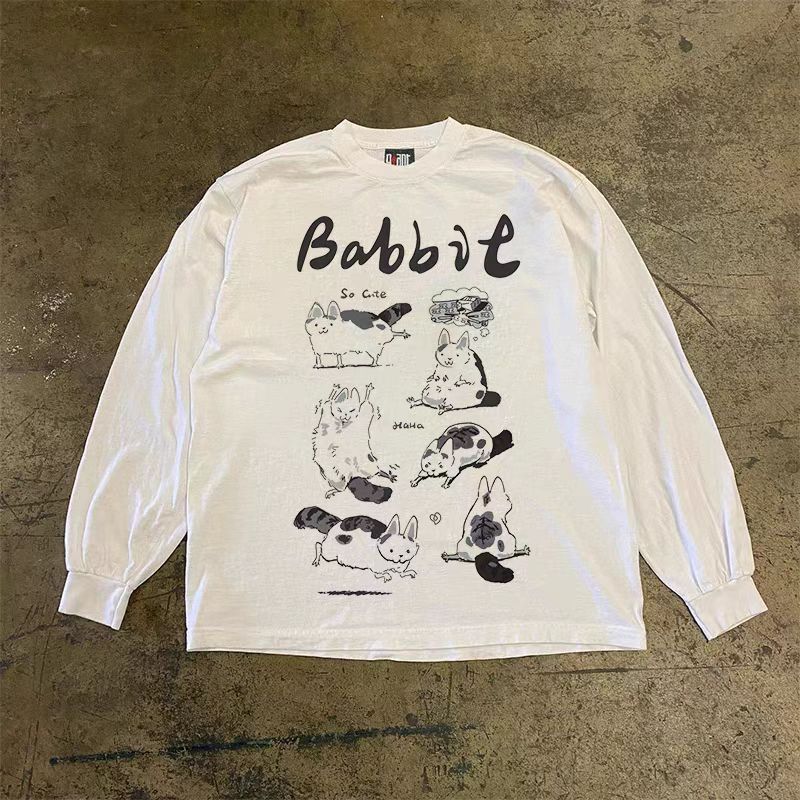 Japanese Brand × Vintage White casual retro cat print long sleeve t-shirt Size US L / EU 52-54 / 3 - 1 Thumbnail