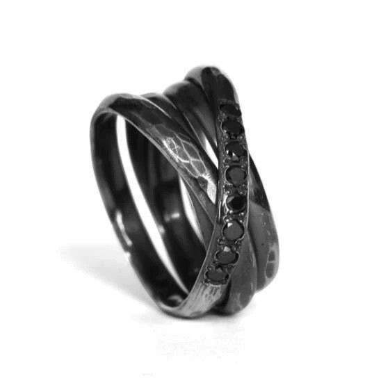 Chin Teo Chin Teo Mini Birdcage 8 Black Diamond Oxidized SS Ring 2 Size ONE SIZE - 2 Thumbnail