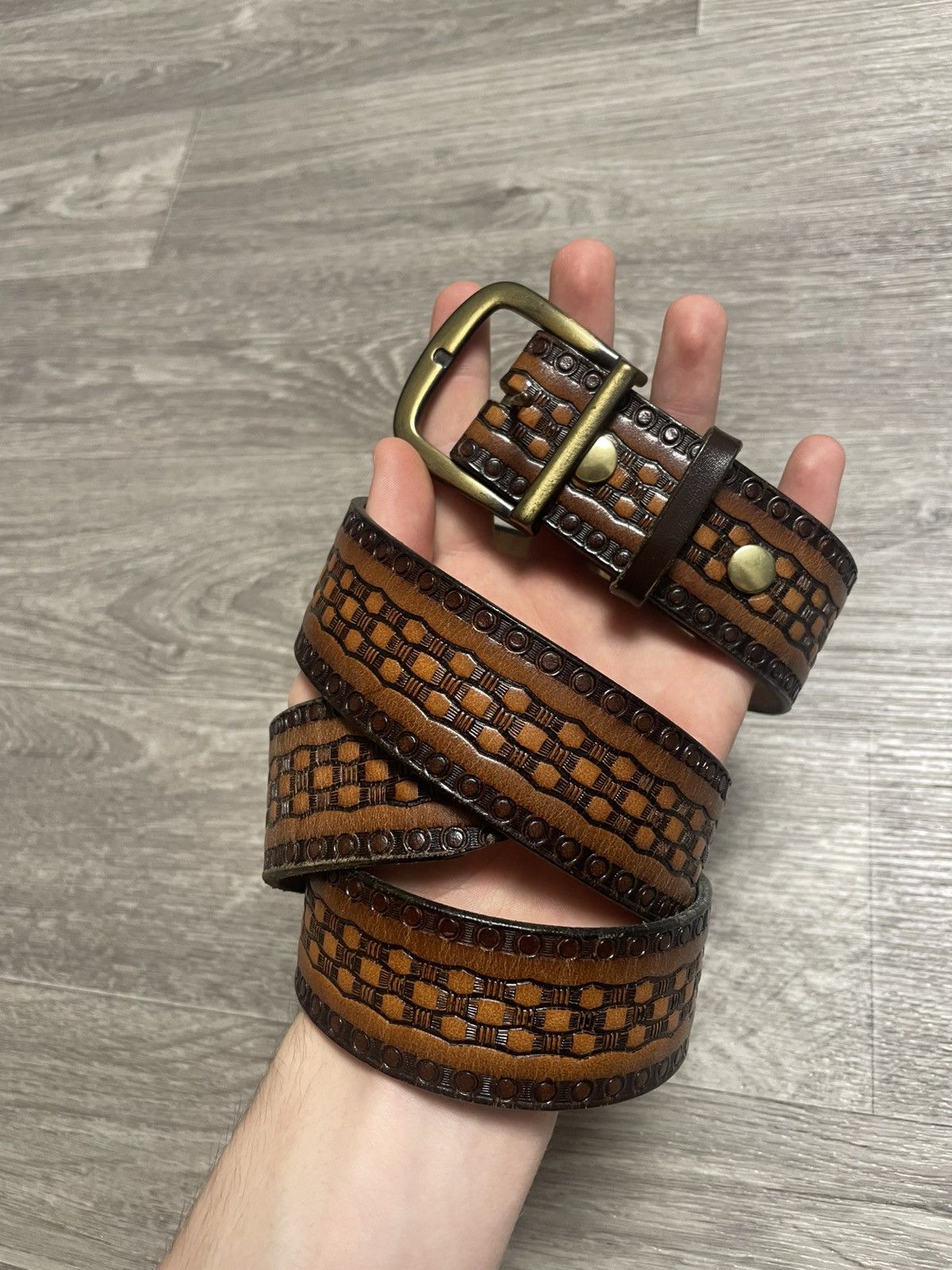 Genuine Leather Vintage Western Style Taurus Real Leather Brown Belt Size ONE SIZE - 1 Thumbnail