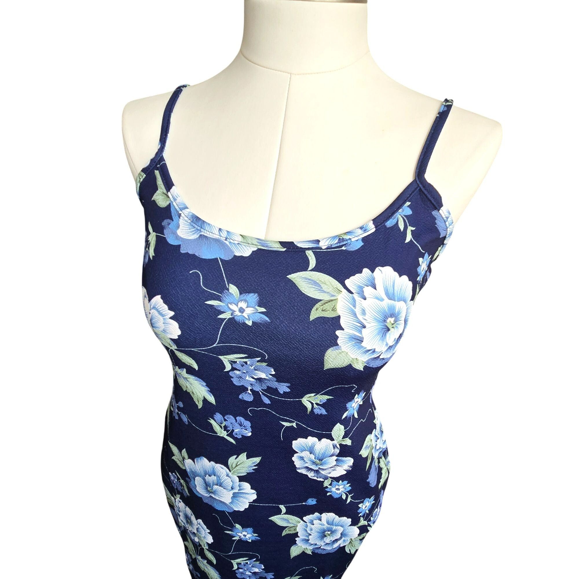 Shein Navy Blue Floral Bodycon Midi Dress With Spaghetti Straps Si Size L / US 10 / IT 46 - 5 Thumbnail