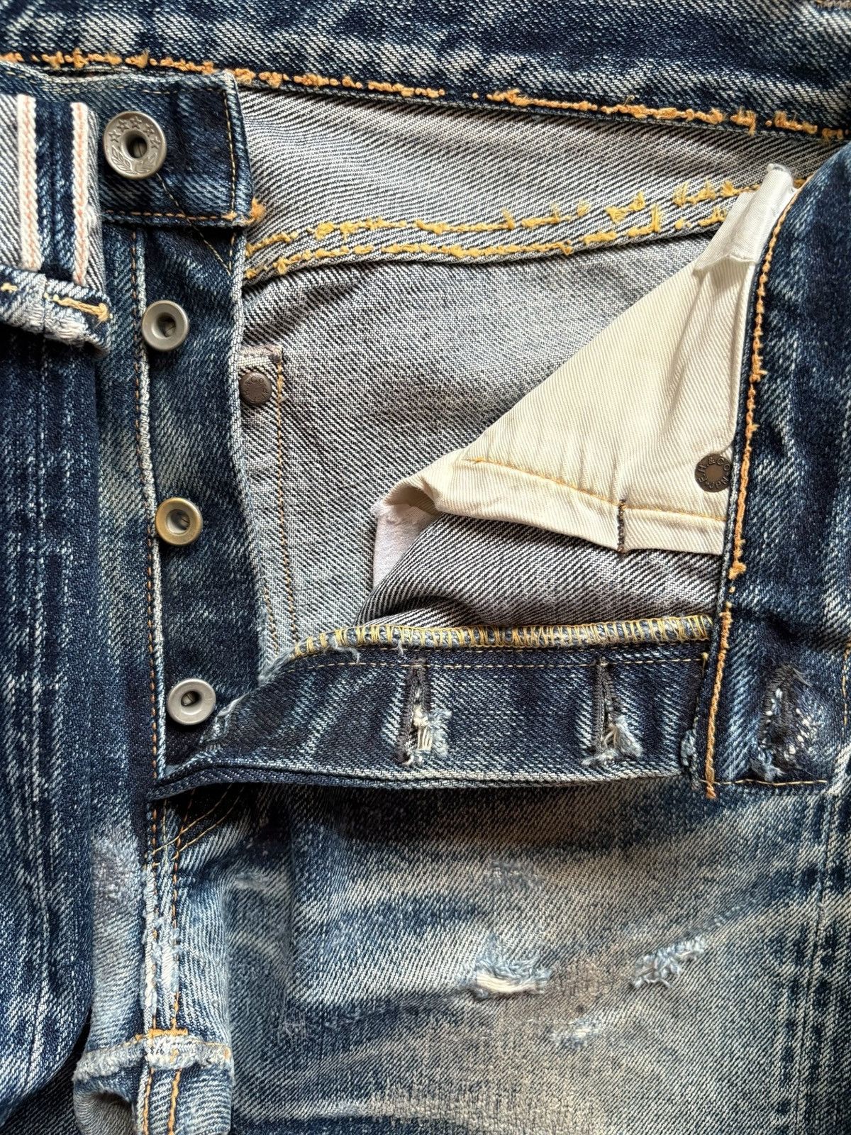 Japanese Brand × The Flat Head Vintage Flat Head Selvedge Mud Wash Distress Rip Baggy Jean Size US 32 / EU 48 - 3 Thumbnail