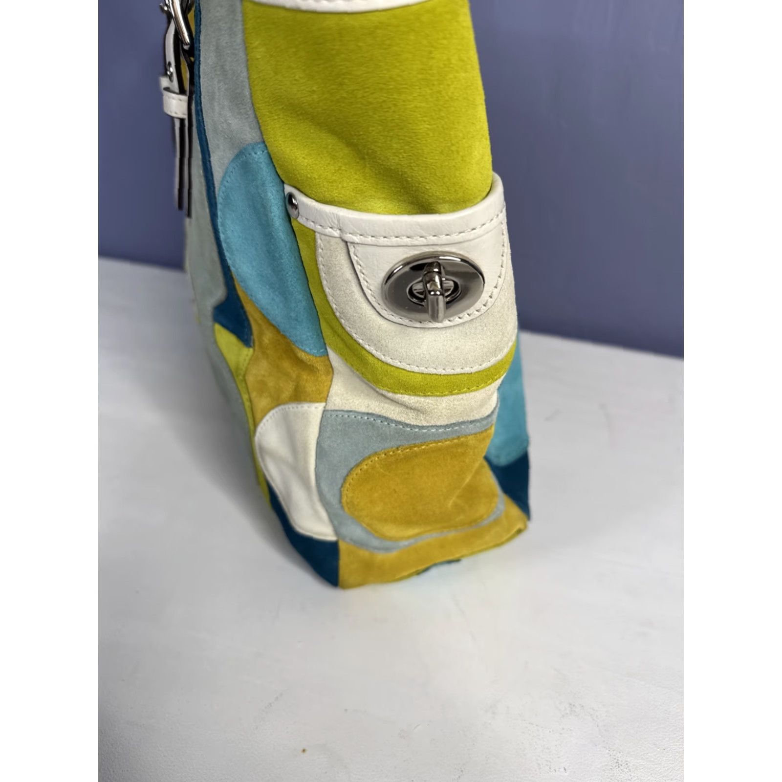 VINTAGE Coach Limited Edition Suede Leather Multicolor Optic Tote Bag F03682 Tote Women Leather