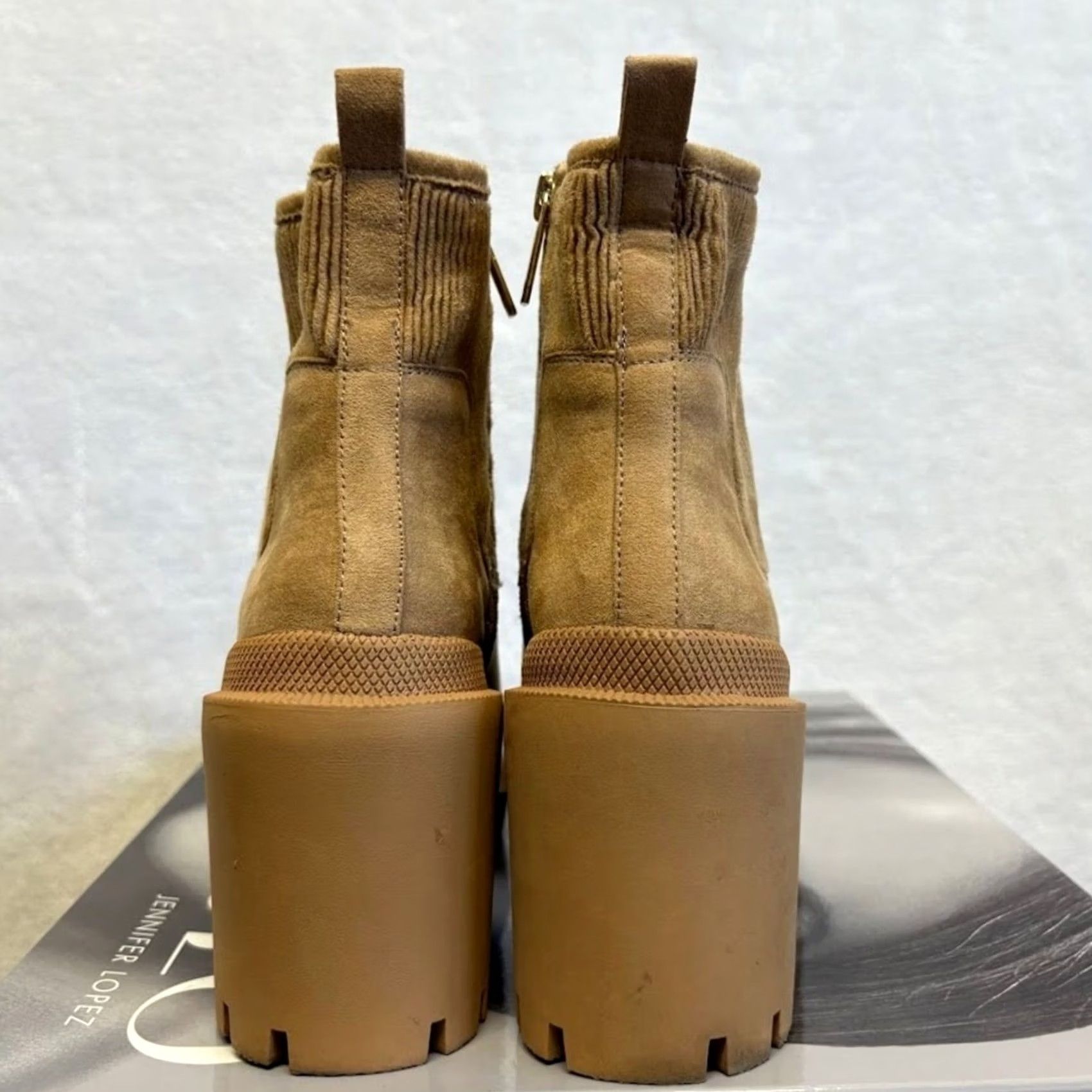 Vintage J.Lo Chelsea Boots Tan Suede Lug Sole Block Heel Y2K Ankle Booties Size 6.5 Size US 7 / IT 37 - 5 Thumbnail