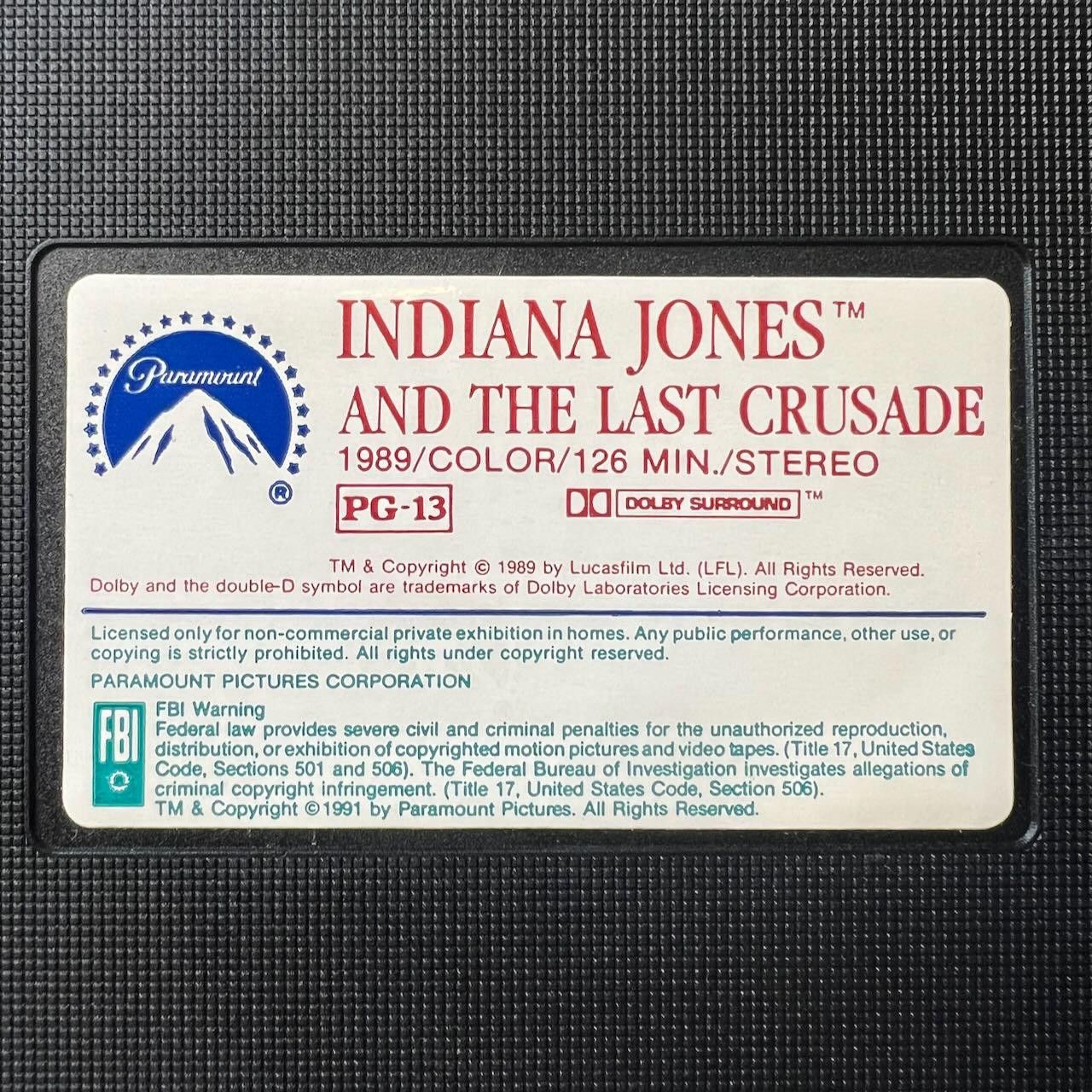 Designer VTG Indiana Jones and the Last Crusade VHS 1989 Size ONE SIZE - 8 Thumbnail