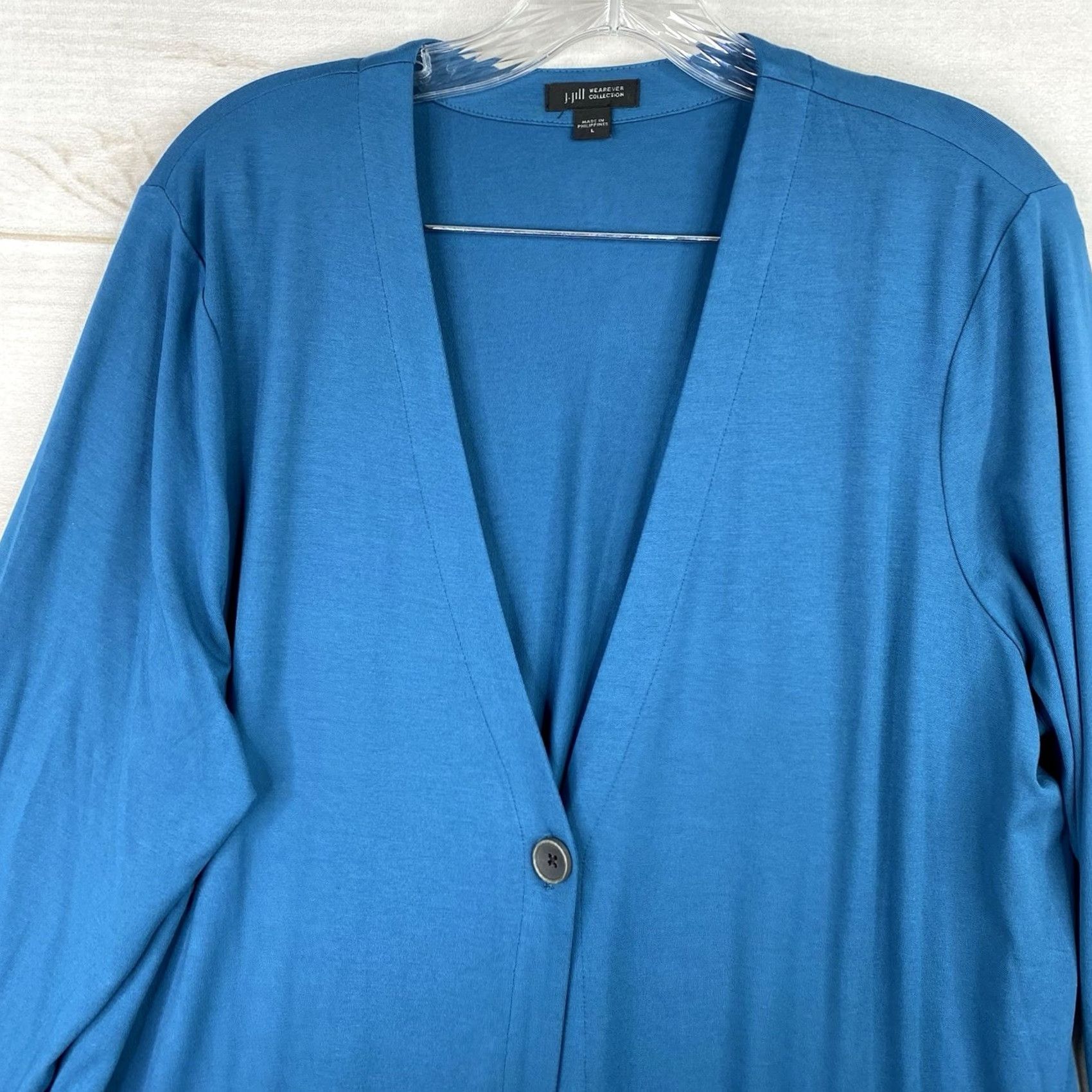 J. Jill J. Jill Wearever Cardigan Womens L One Button Tunic Topper Teal Blue Tunic Size L / US 10 / IT 46 - 2 Thumbnail