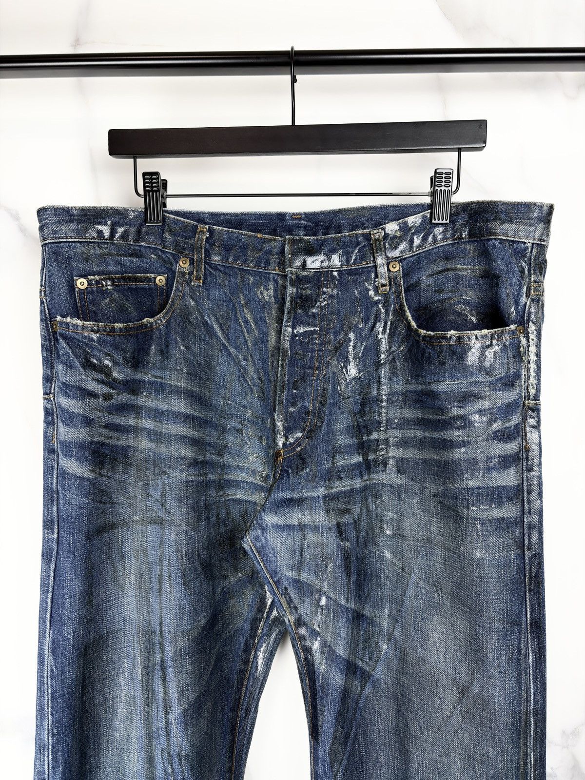 Dior × Hedi Slimane AW03 Dior Homme Luster Waxed Coated Clawmark Denim Jeans Size US 36 / EU 52 - 5 Thumbnail
