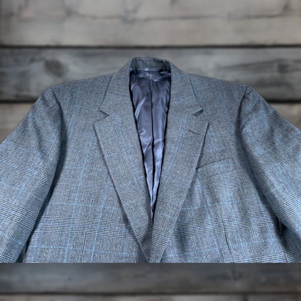 VINTAGE Hickey Freeman Wool Glen Plaid Blazer Men's 42 Gray Classic Preppy
