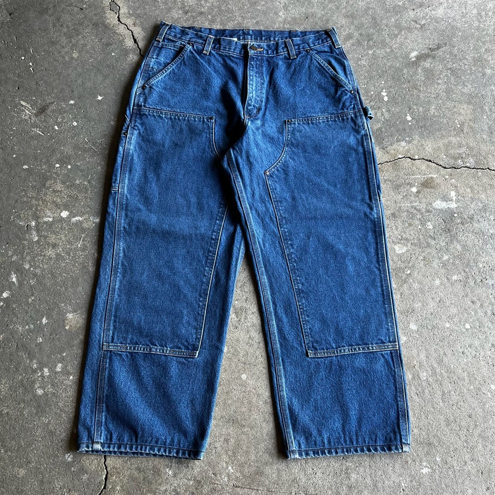 Carhartt × Vintage Carhartt denim blue jean double knee work carpenter pants Size US 35 - 1 Thumbnail
