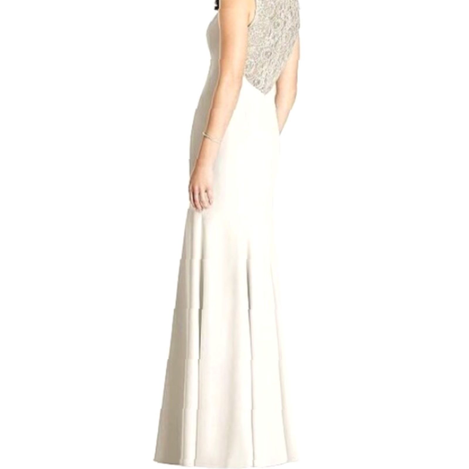 Vintage DESSY Maxi Dress Gown Ivory Lace Back Sleeveless Zip Crew Neck 12 Bridesmaid Party/Cocktail Womens Size XL / US 12-14 / IT 48-50 - 6 Thumbnail