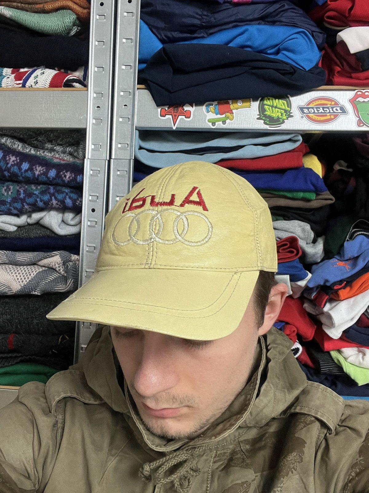 Vintage Vintage Audi Big Logo Leather Racing Cap Hat Moto 90’s Rare Size ONE SIZE - 3 Thumbnail