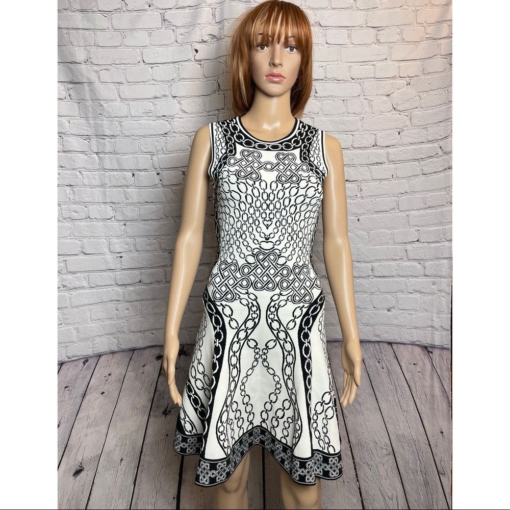 Diane von Furstenberg DVF Diane Von Furstenberg Ivory & Black Fit and Flare Scuba Size S / US 4 / IT 40 - 3 Thumbnail