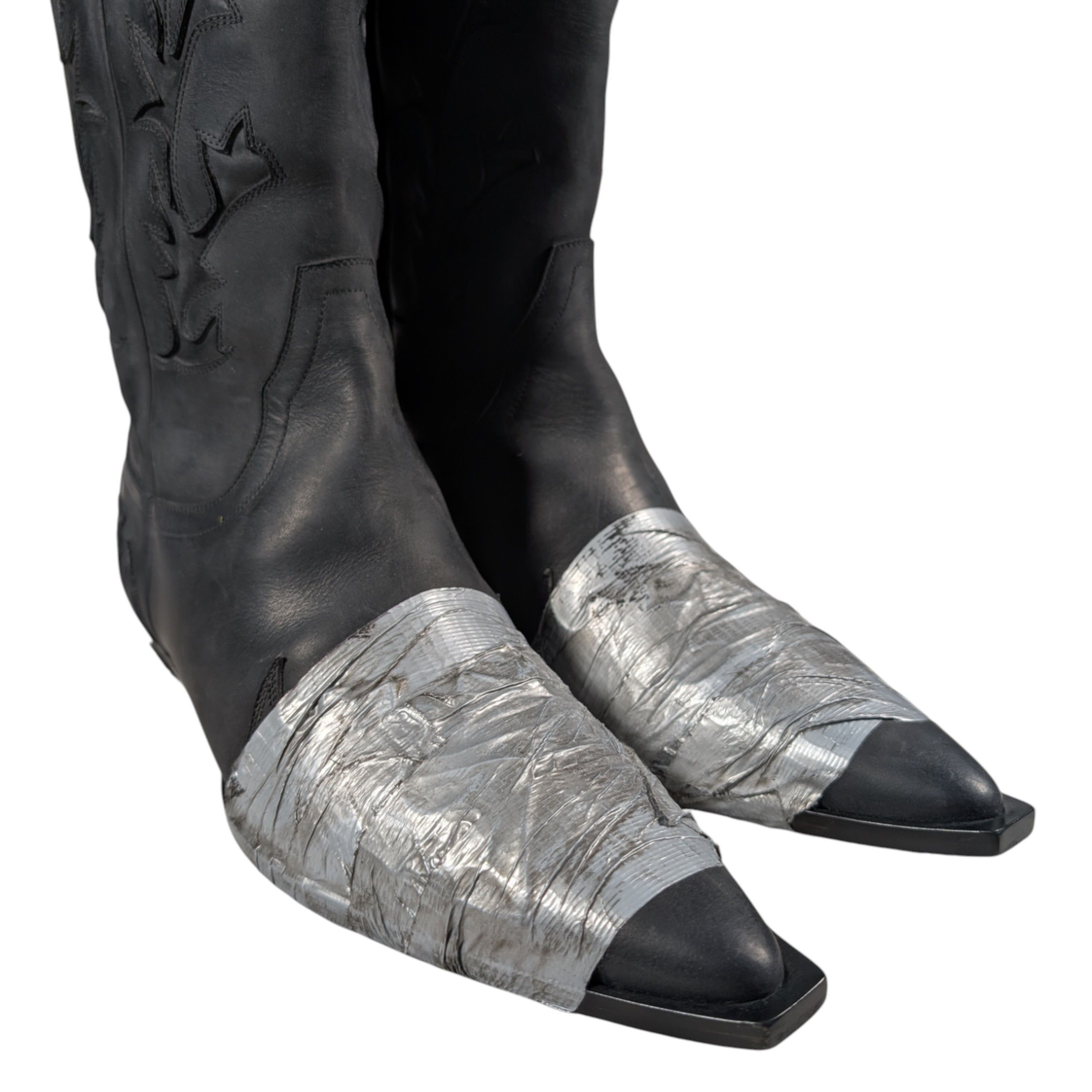 Enfants Riches Deprimes ERD Duct Tape Black Leather Cowboy Boots SSENSE Exclusive Size US 9 / EU 42 - 5 Thumbnail