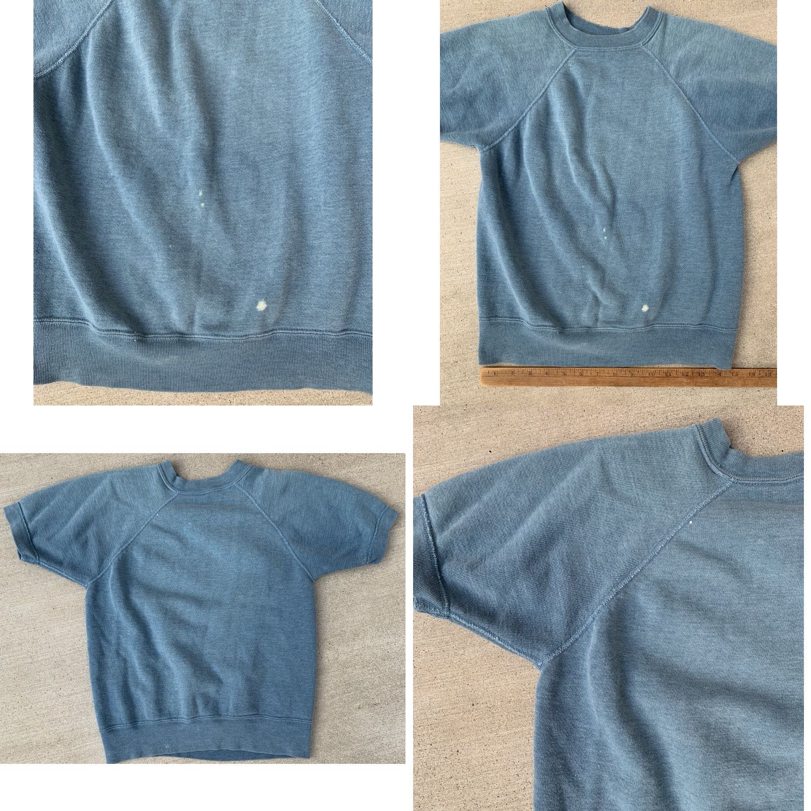 Vintage VINTAGE Raglan Short Sleeve Sweatshirt Blue XS Pullover Distressed Bleached Spots Popover Jumper Greaser Beatnik Worn Untypical Vintage Size US XS / EU 42 / 0 - 9 Thumbnail