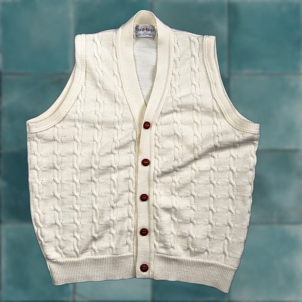 Vintage Vintage Heritage Sweater Vest L Mens USA Crewneck Cream Cable Knit Fisherman Size US L / EU 52-54 / 3 - 1 Thumbnail