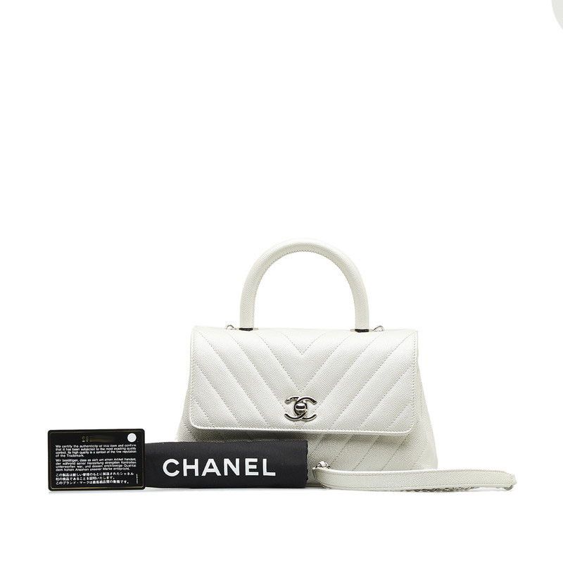 image of Chanel Cc Chevron Caviar Handbag in White, Women's