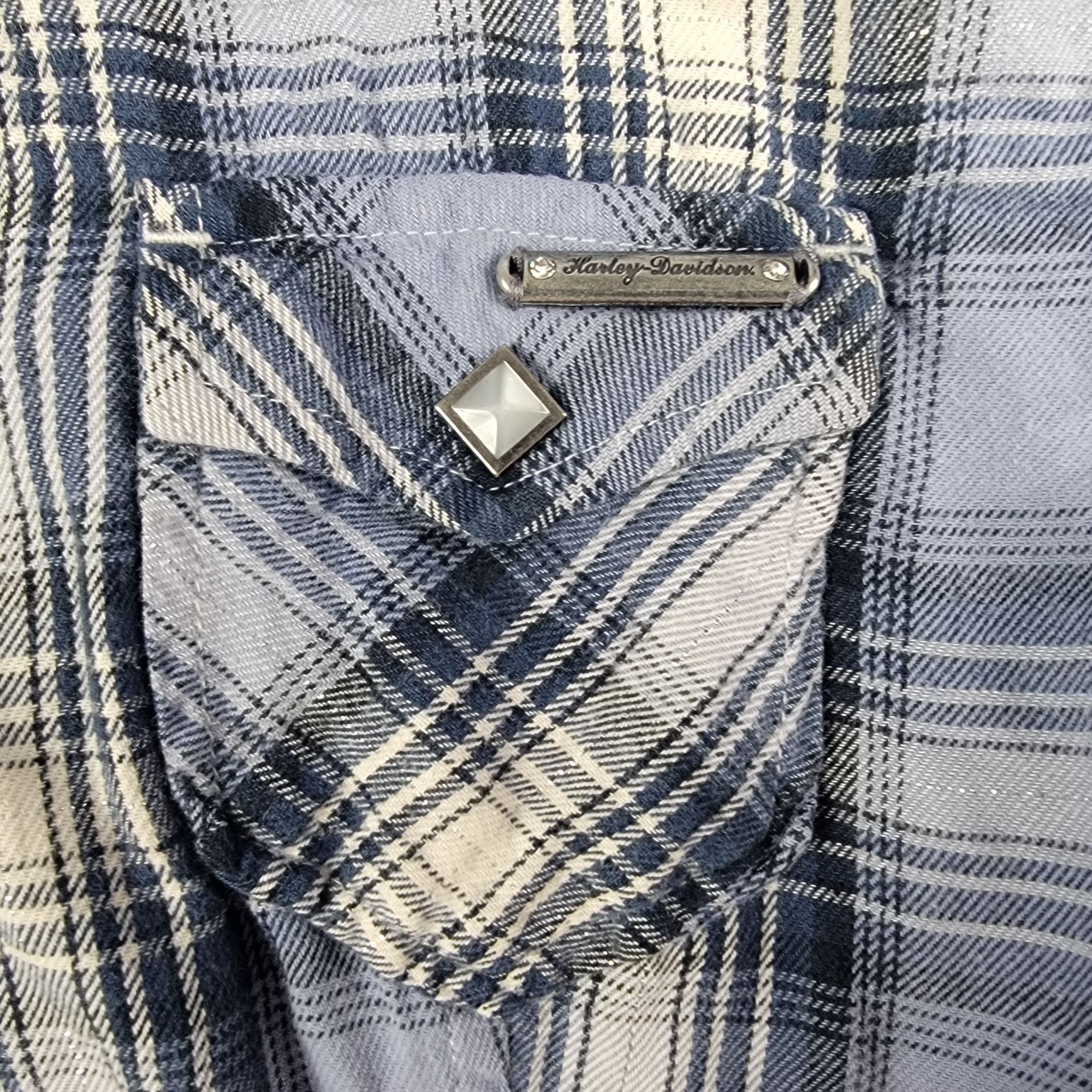 Harley Davidson Harley Davidson Womens 1W Blue Plaid Button Up Shirt Motorcy Size ONE SIZE - 6 Thumbnail