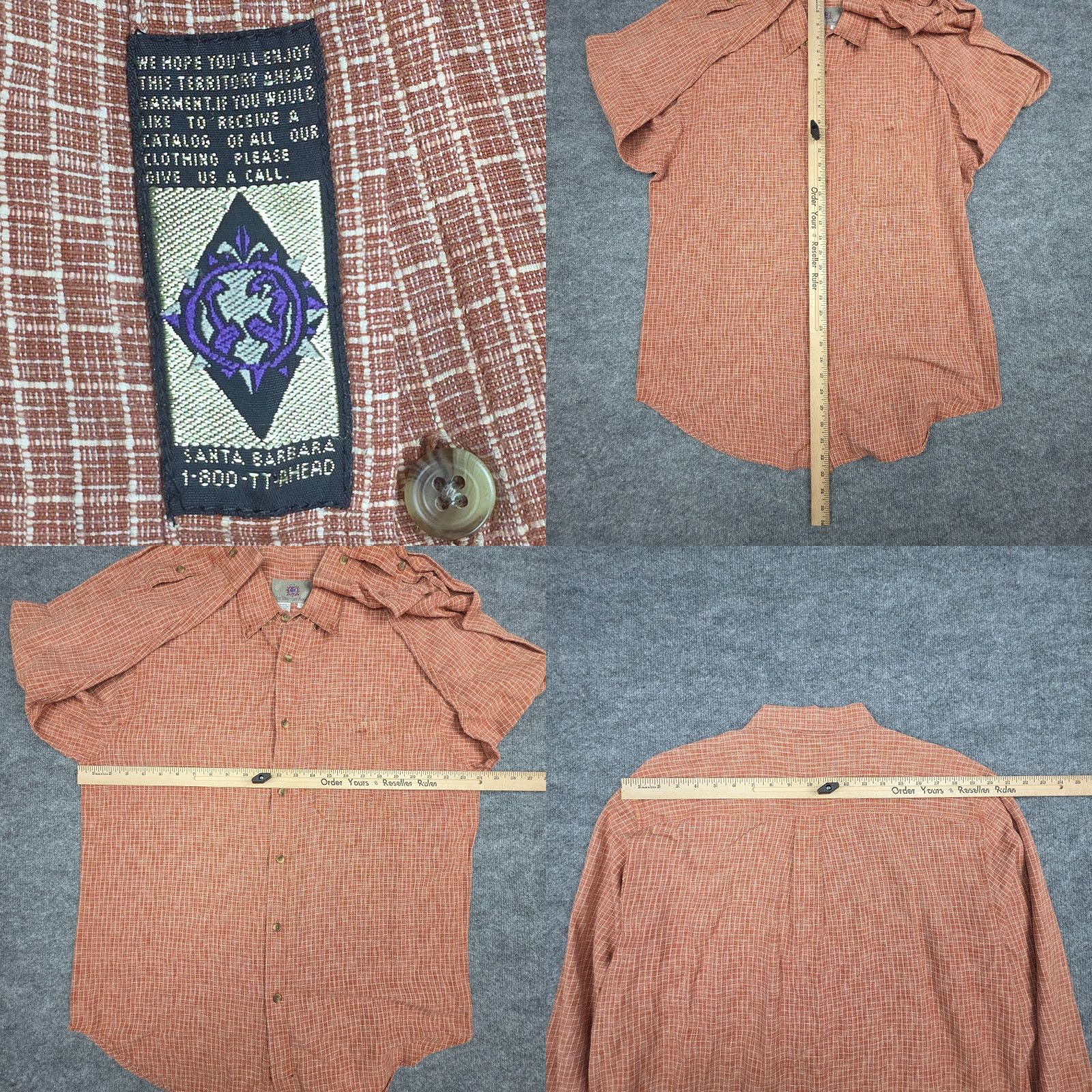 The Territory Ahead Territory Ahead Shirt Men's Large Orange White Woven Textured Cotton Button-Up Short Sleeve Plaid Casual Size US L / EU 52-54 / 3 - 8 Thumbnail