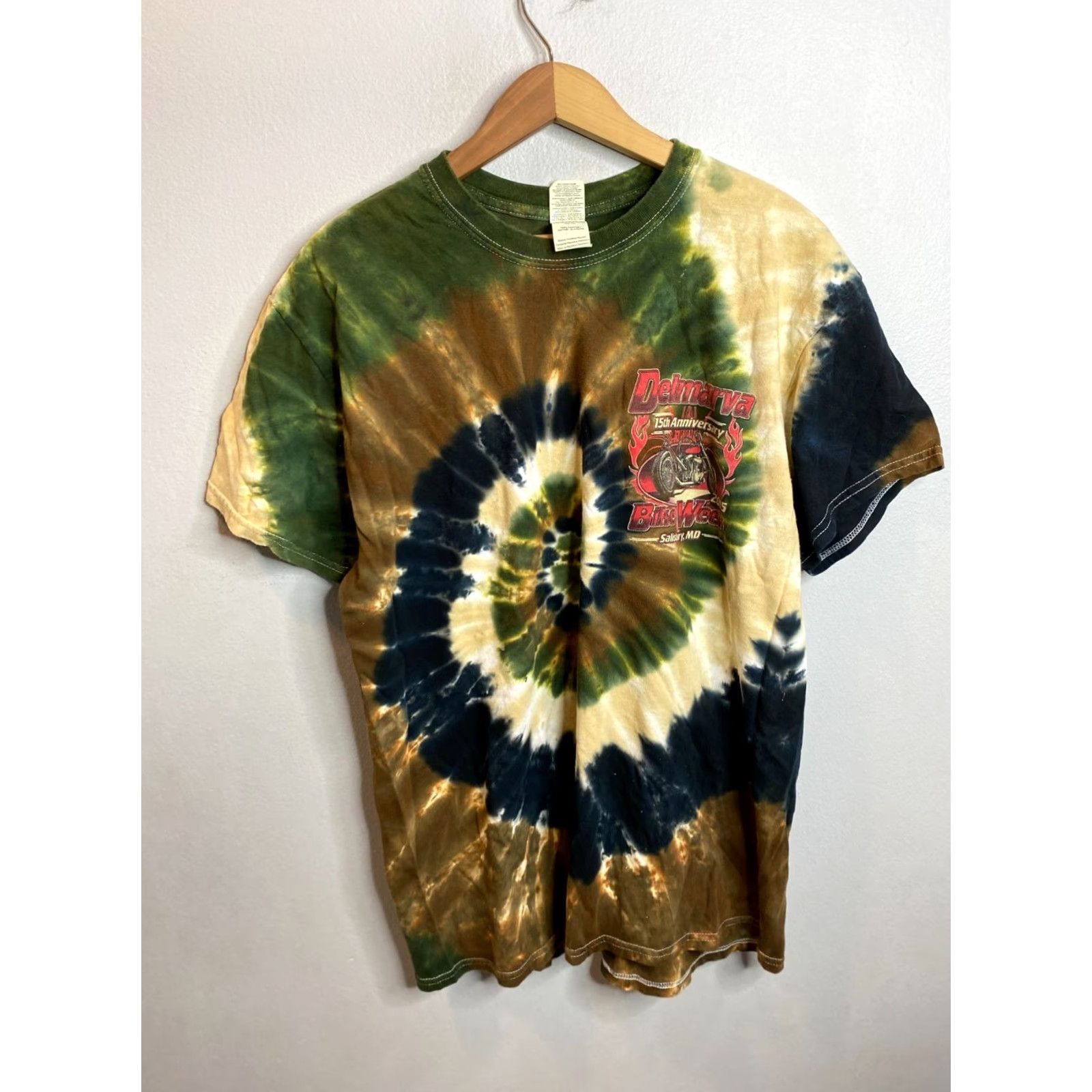 Gildan Gildan T-Shirt 2015 Bike Week Delmarva Tye Dye Tee S/S Crew Men's L Green Vintage Graphic T-Shirt Men Size US L / EU 52-54 / 3 - 3 Thumbnail