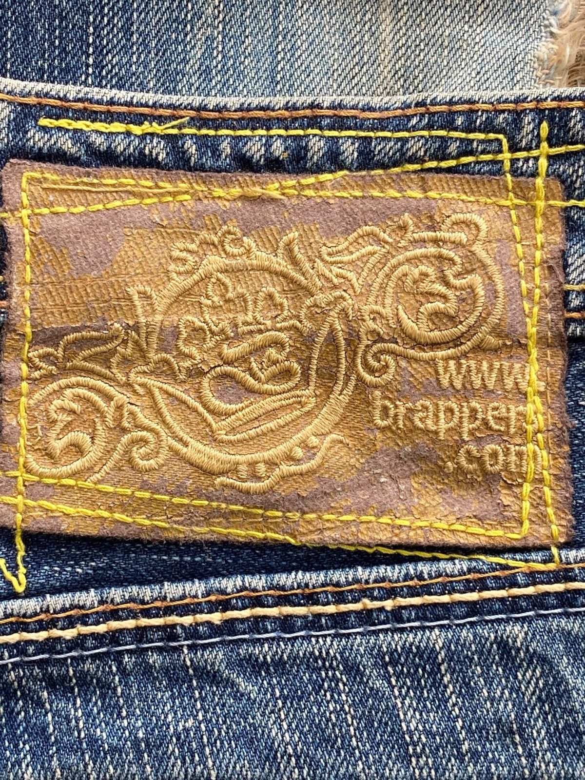 Japanese Brand Brappers Faded Wash Whiskered Style Straight Leg Jeans Size US 30 / EU 46 - 11 Thumbnail