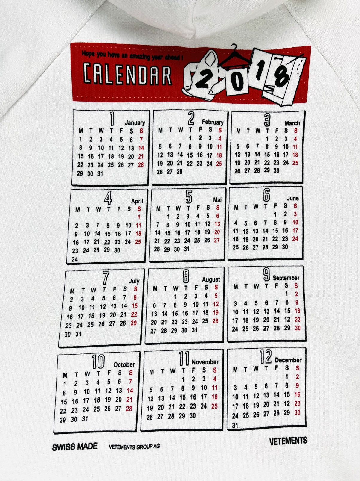 Vetements SS18 Vetements Calendar Zip Up Boxy Hoodie White Size US S / EU 44-46 / 1 - 5 Thumbnail