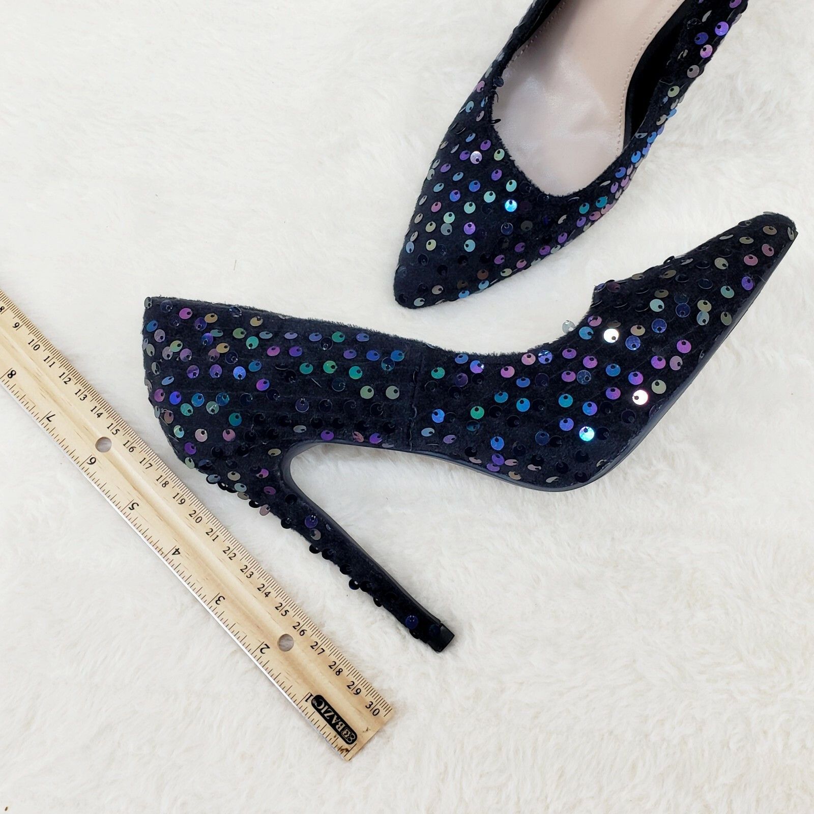 Other Ricky Black Multi Purple Sequin Pointy Toe Pump Shoe 4.5" Hi Size US 6 / IT 36 - 3 Thumbnail