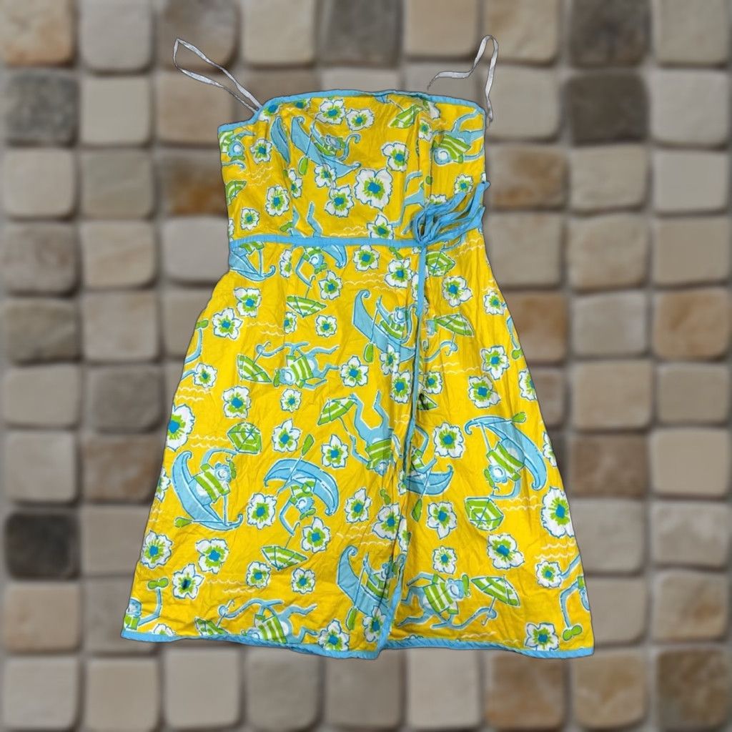 Lilly Pulitzer Lilly Pulitzer Dress Womens 4 Yellow Blue Cotton Floral Blouson Size S / US 4 / IT 40 - 1 Thumbnail