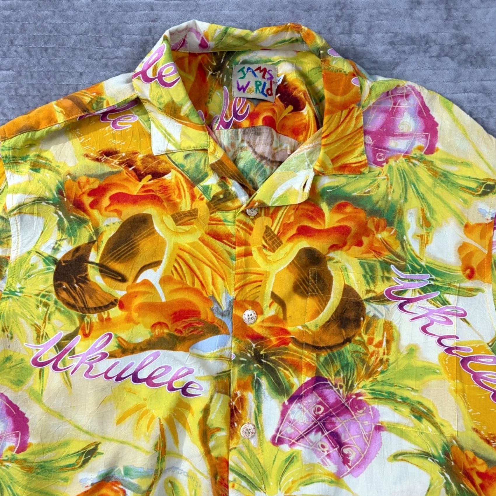 Jams World VINTAGE Jams World Shirt Mens M Kamaka Ukulele Pineapple Rayon Yellow Made Hawaii Size US M / EU 48-50 / 2 - 2 Thumbnail