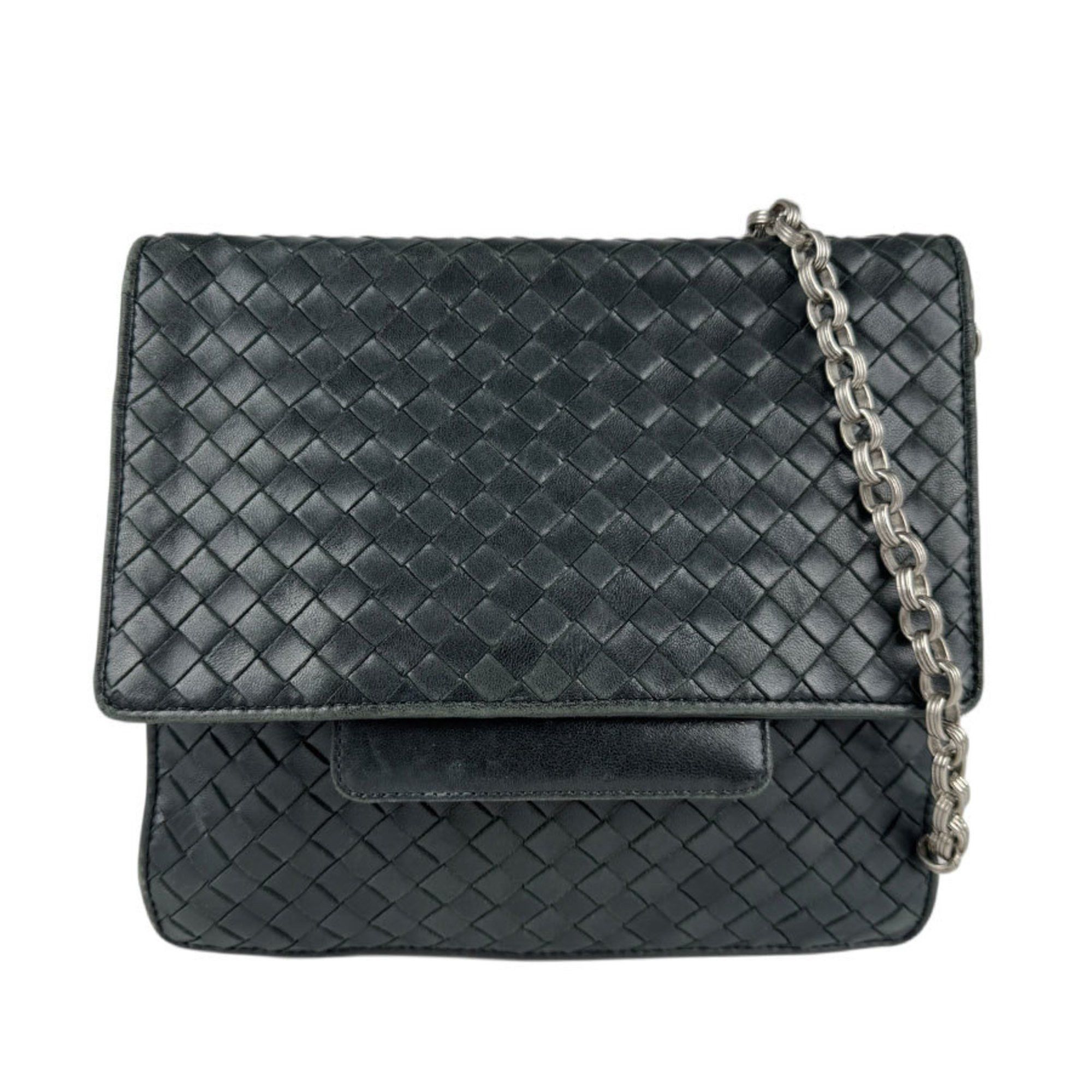 Bottega Veneta Shoulder Bag Intrecciato Leather Metal Black Silver Women's Z5039