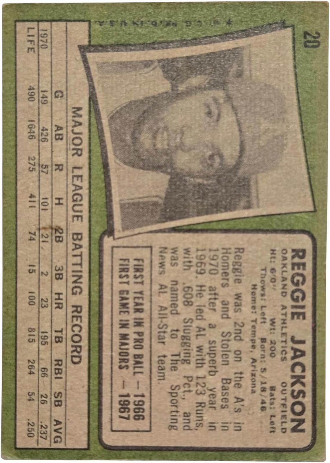 Other 1971 Topps #20 Vintage Reggie Jackson Oakland Athletics Size ONE SIZE - 2 Thumbnail