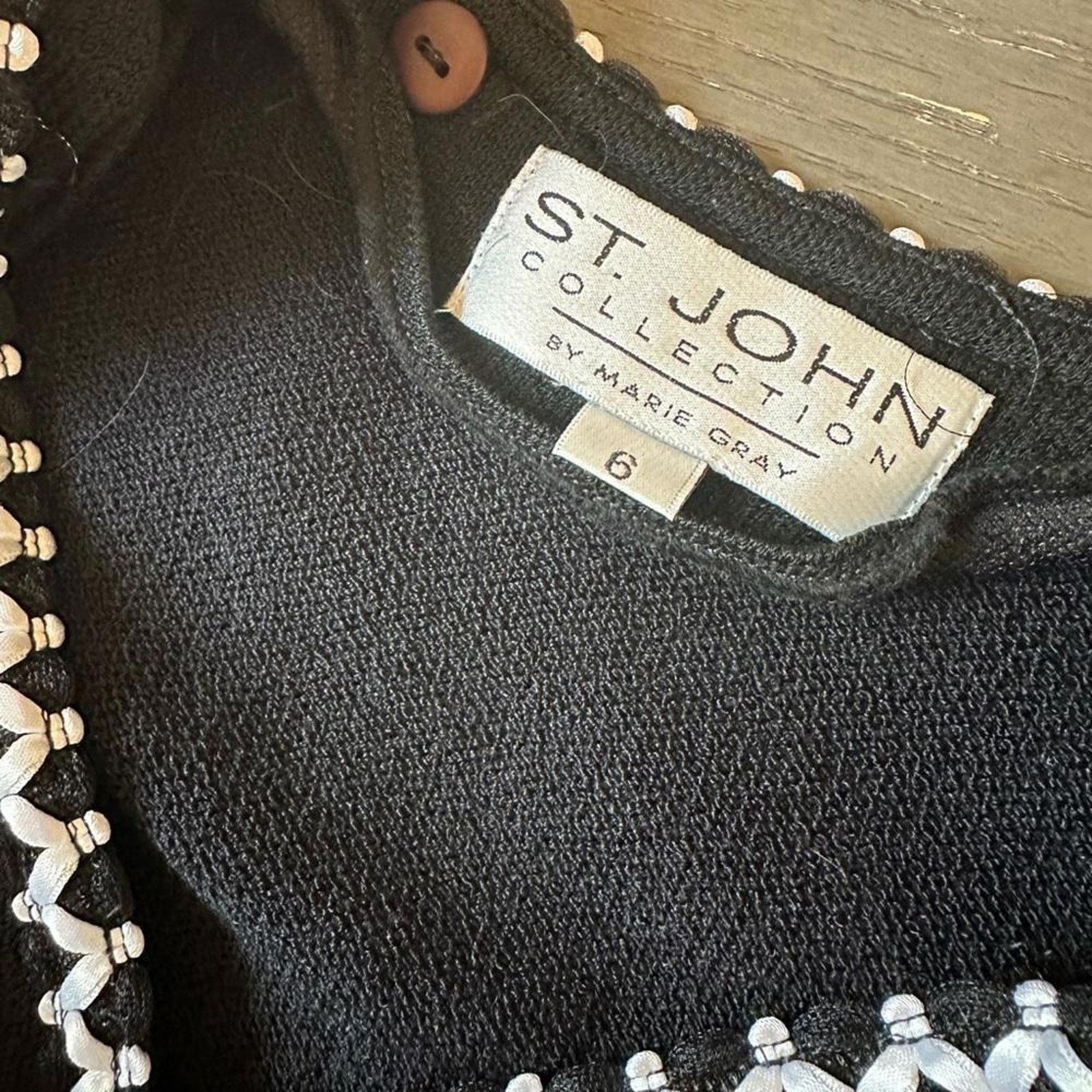 St. John St John Marie Gray Black Knit Cardigan with Contrast Trim Size M / US 6-8 / IT 42-44 - 5 Thumbnail
