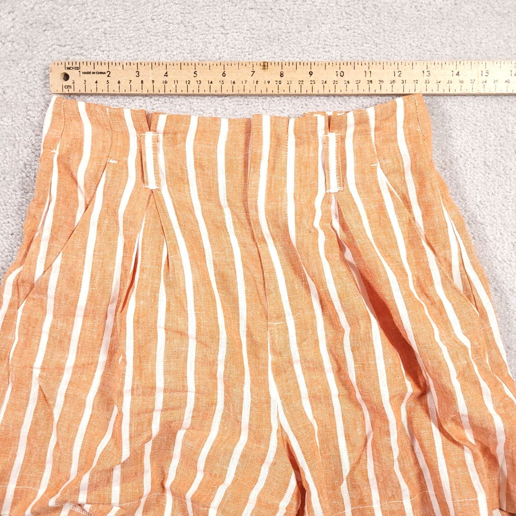 Forever 21 Forever 21 Shorts Women's Size 24 Orange Ivory Striped Linen Pleated Zip Pockets Size 42" / US 20 - 7 Thumbnail