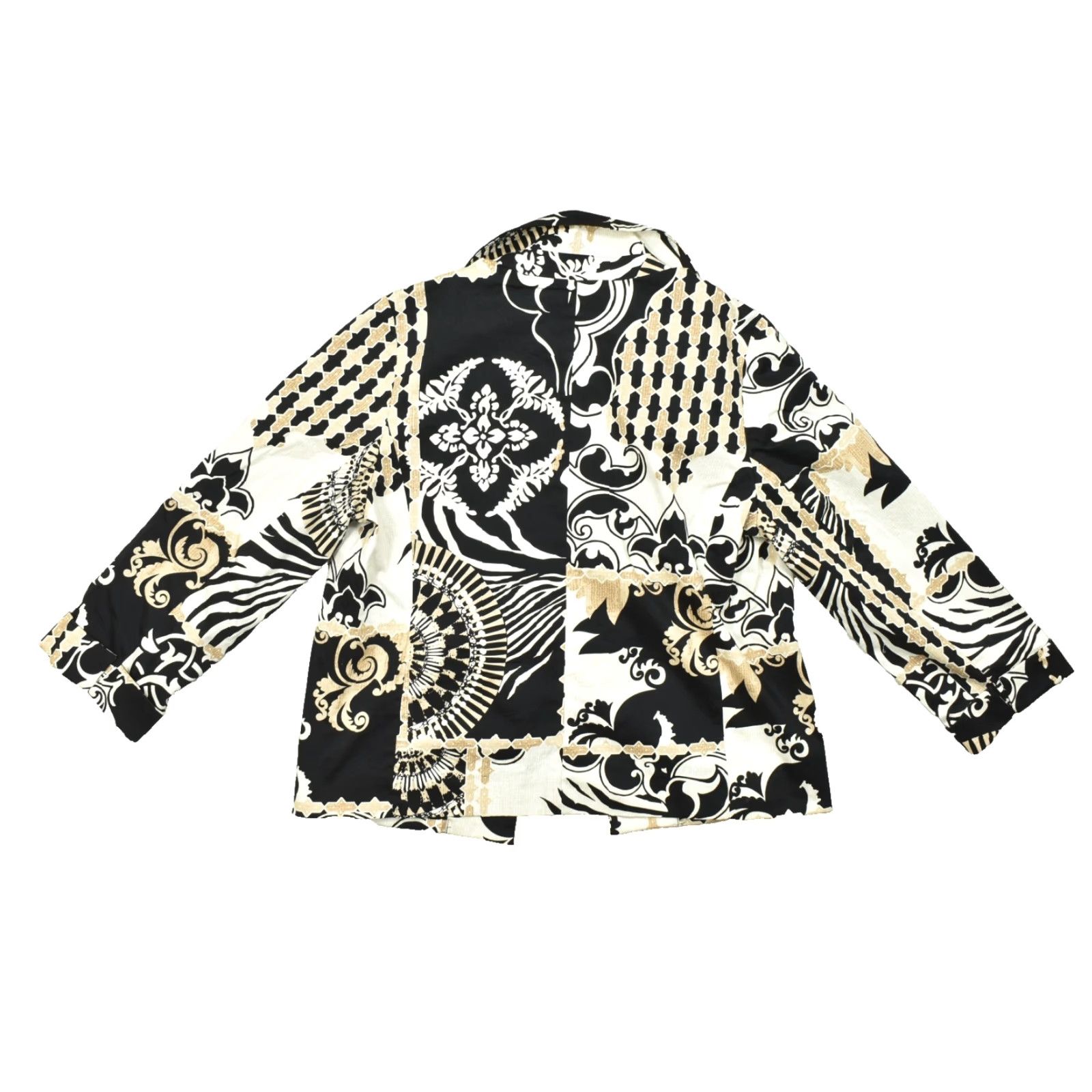 Vintage Chico's Blazer Shirt Women Small Black White Gold Scarf Print Stretch Cotton Blend Jacket Size XS / US 0-2 / IT 36-38 - 2 Thumbnail