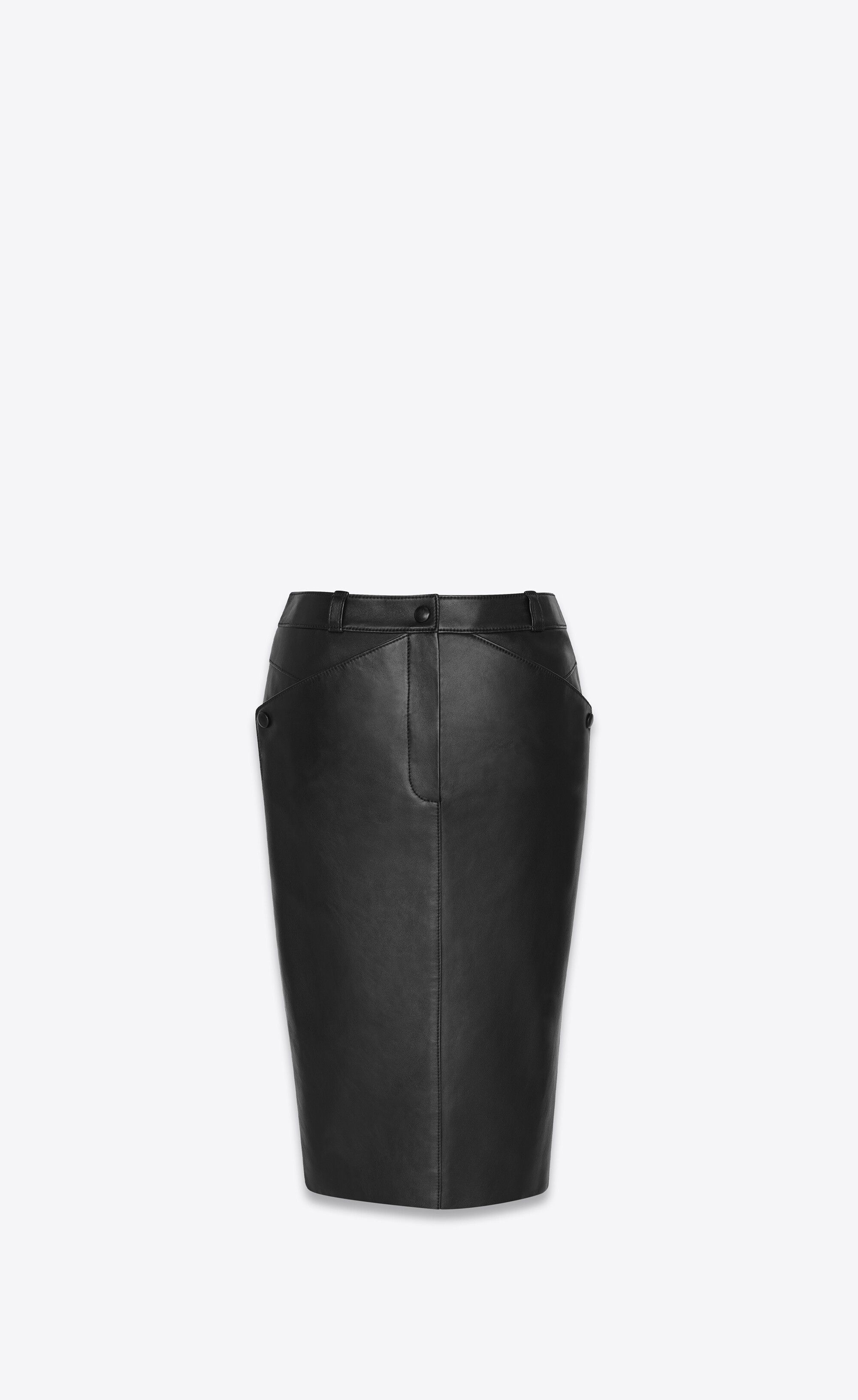 Saint Laurent Paris o1s1wg110325 703990 Midi Skirt in Lambskin in Black Size 26" / US 2 / IT 38 - 1 Thumbnail