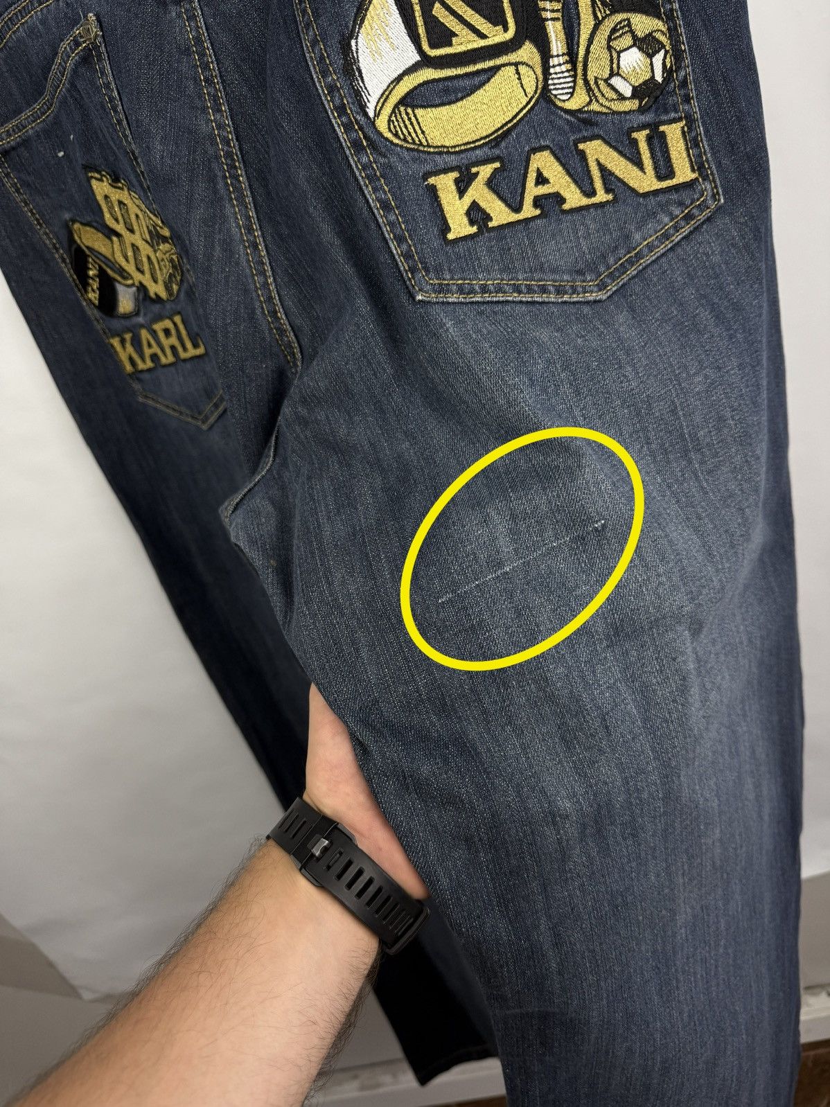 Karl Kani 🇺🇸 Vintage 90s Karl Kani Baggy Embroidered Denim Jean Retro Size US 38 / EU 54 - 15 Thumbnail