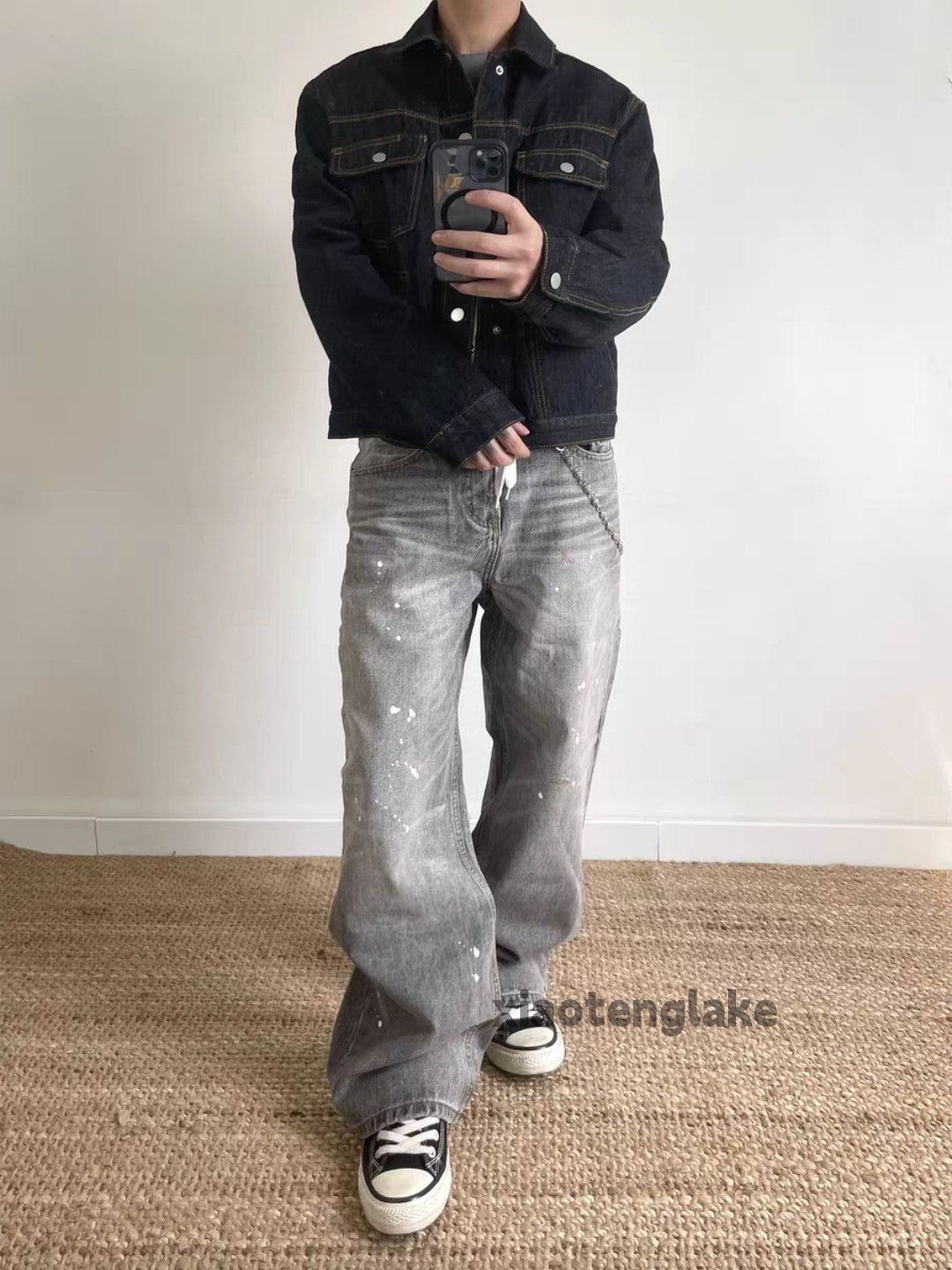 Jean Custom distressed faded loose baggy yuppie paint jeans Size US 32 / EU 48 - 3 Thumbnail