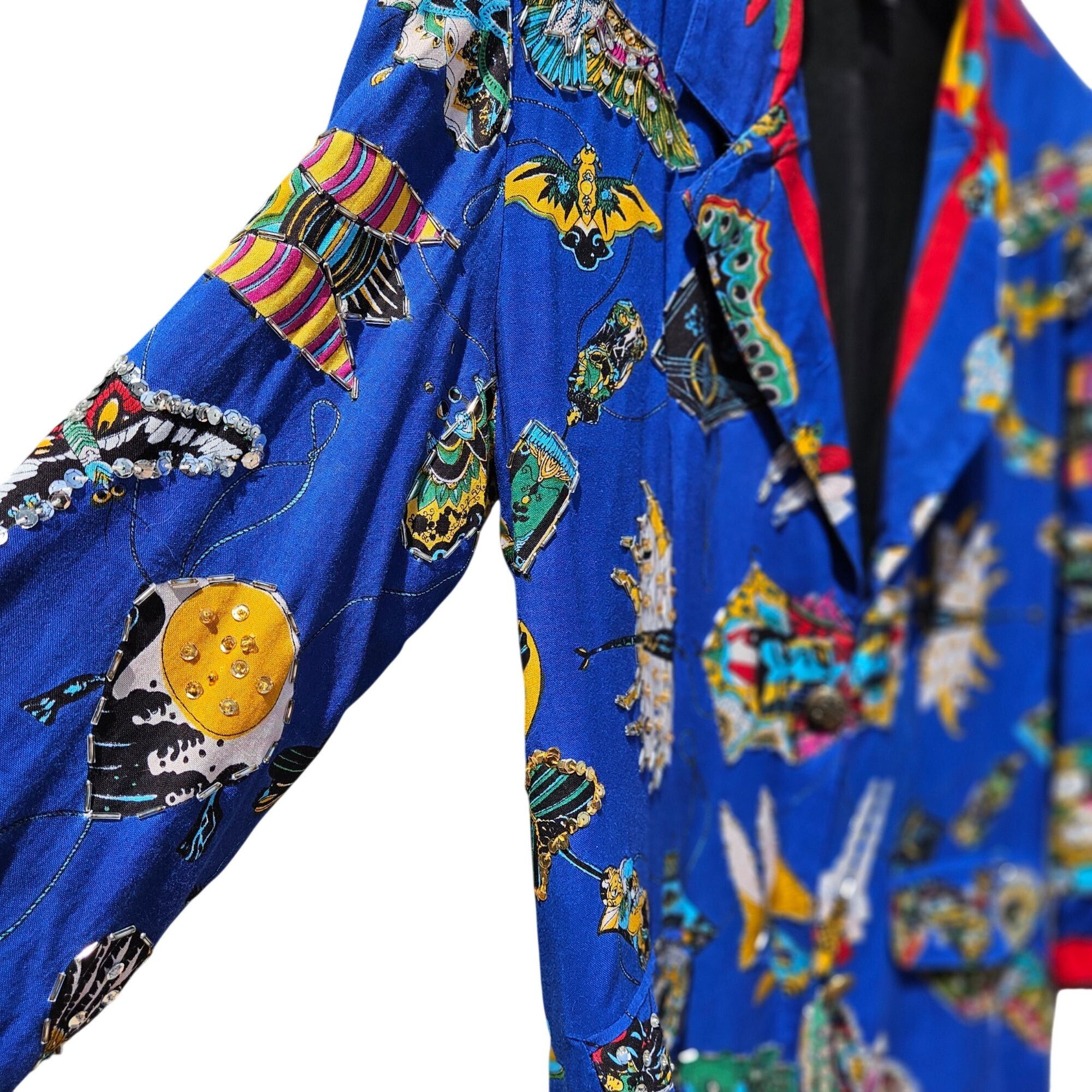 Vintage Symbol 2000 90s Beaded Soies Volantes Butterfly Blazer Rayon Size US L / EU 52-54 / 3 - 11 Thumbnail