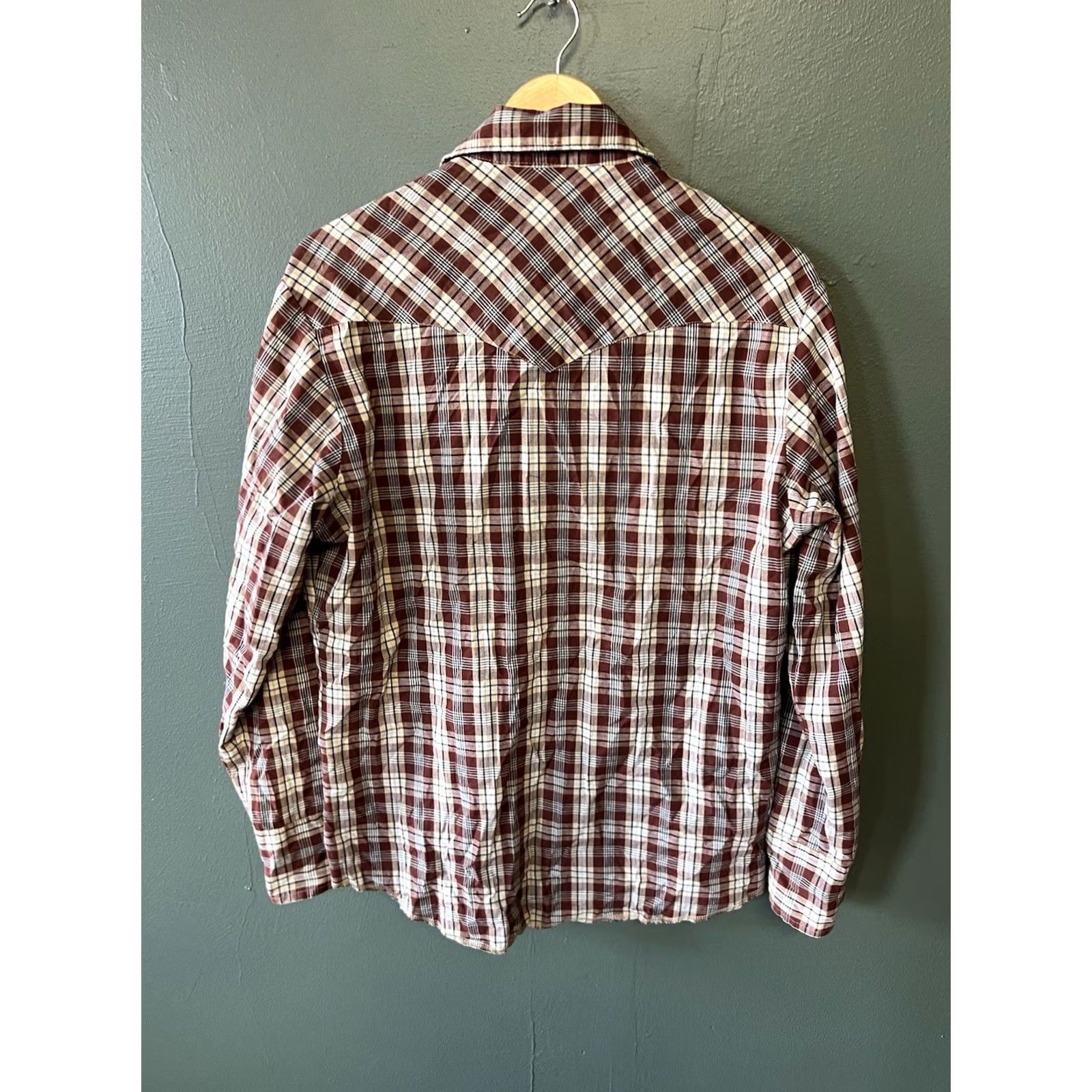 Wrangler Wrangler Shirt Mens Size Medium Red Checkered Long Sleeve Pearl Snap Dress Size 40R - 2 Thumbnail