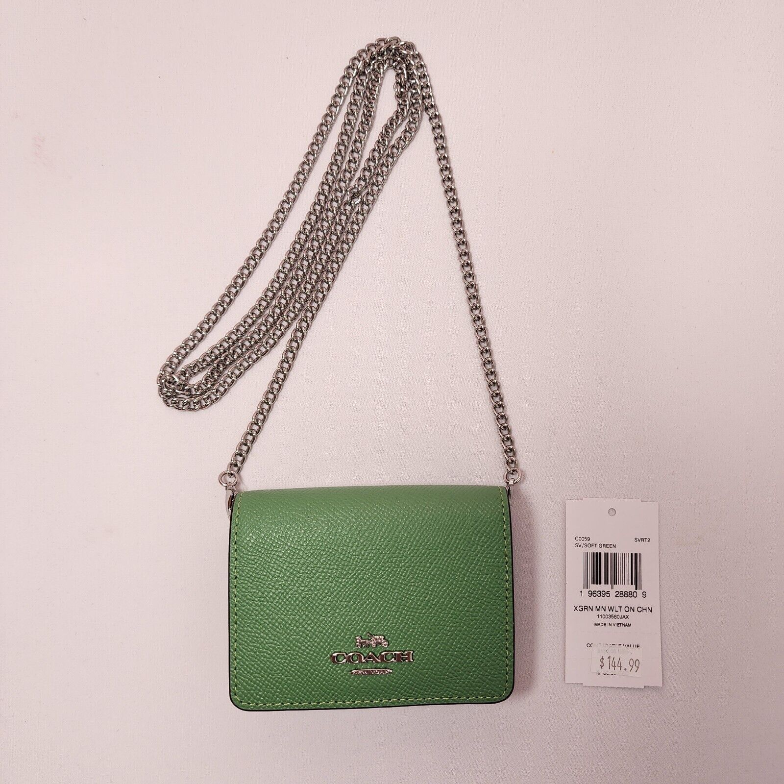 Coach NWTCoach C0059 Mini Wallet On a Chain Soft Green Metallic Size ONE SIZE - 1 Thumbnail