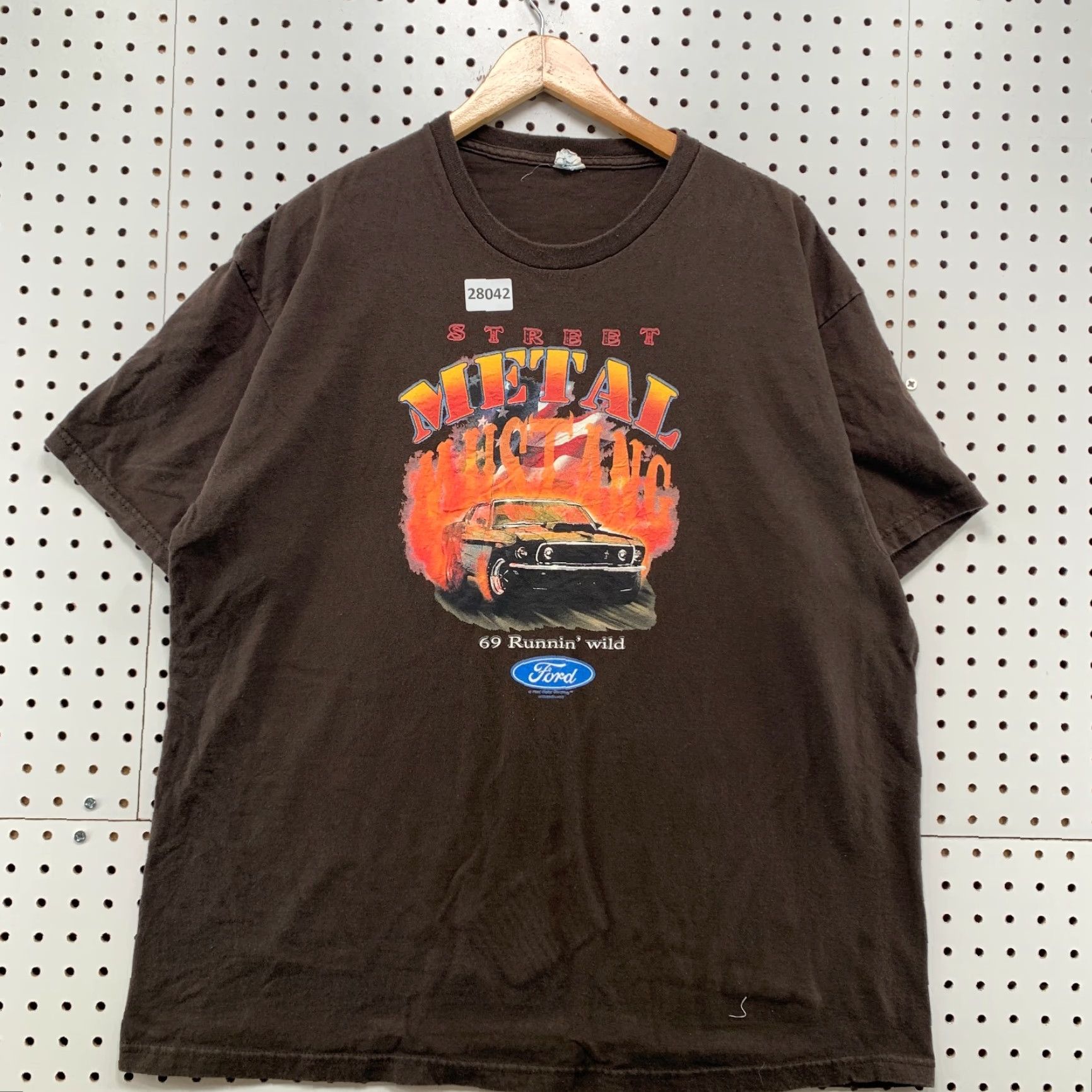 Delta Ford Mustang Shirt Brown Street Metal 1969 2XL Flame Graphic Adult Mens Size US XXL / EU 58 / 5 - 2 Thumbnail