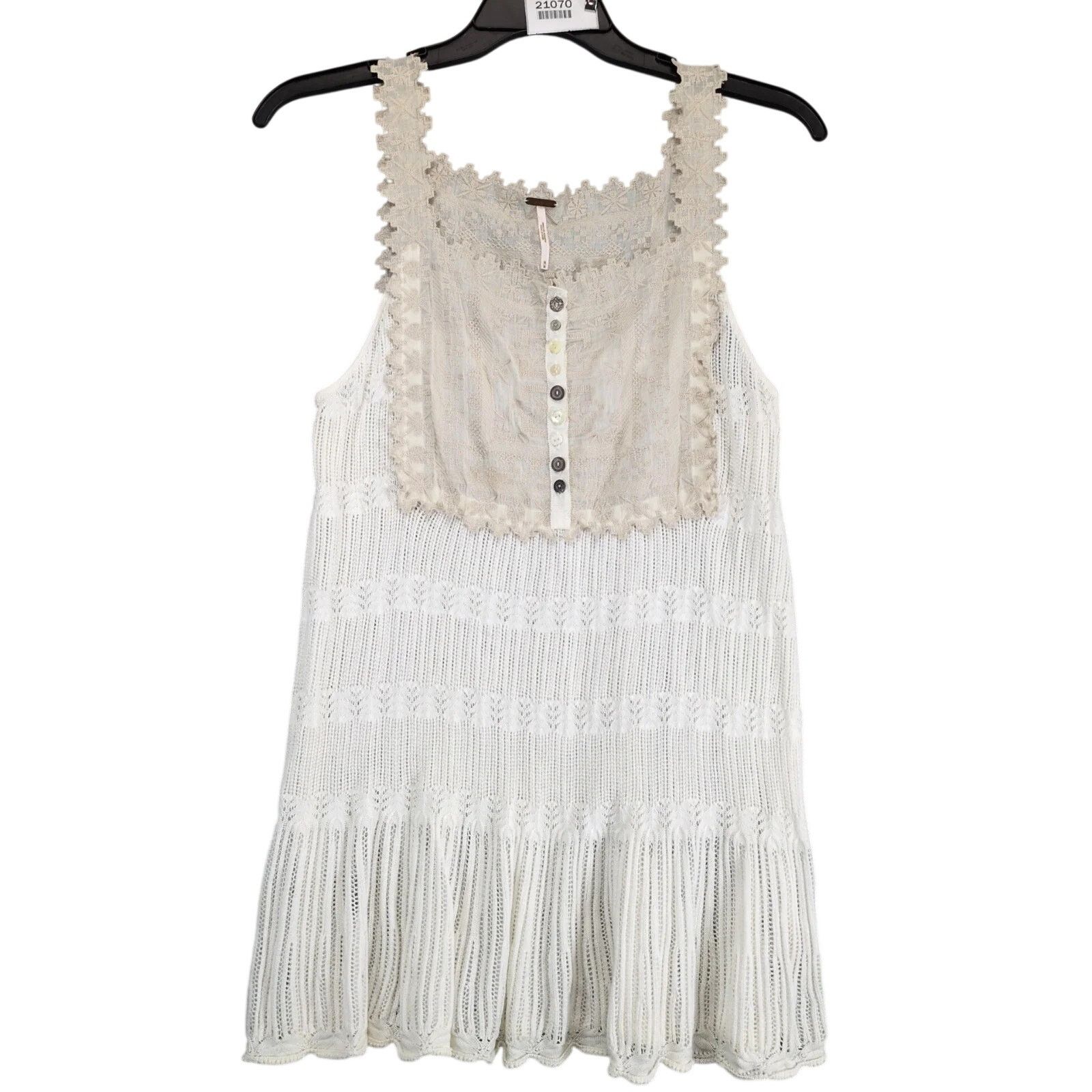 Free People Free People Cream Embroidered Lace & White Knit Mini Dress M Size M / US 6-8 / IT 42-44 - 1 Thumbnail