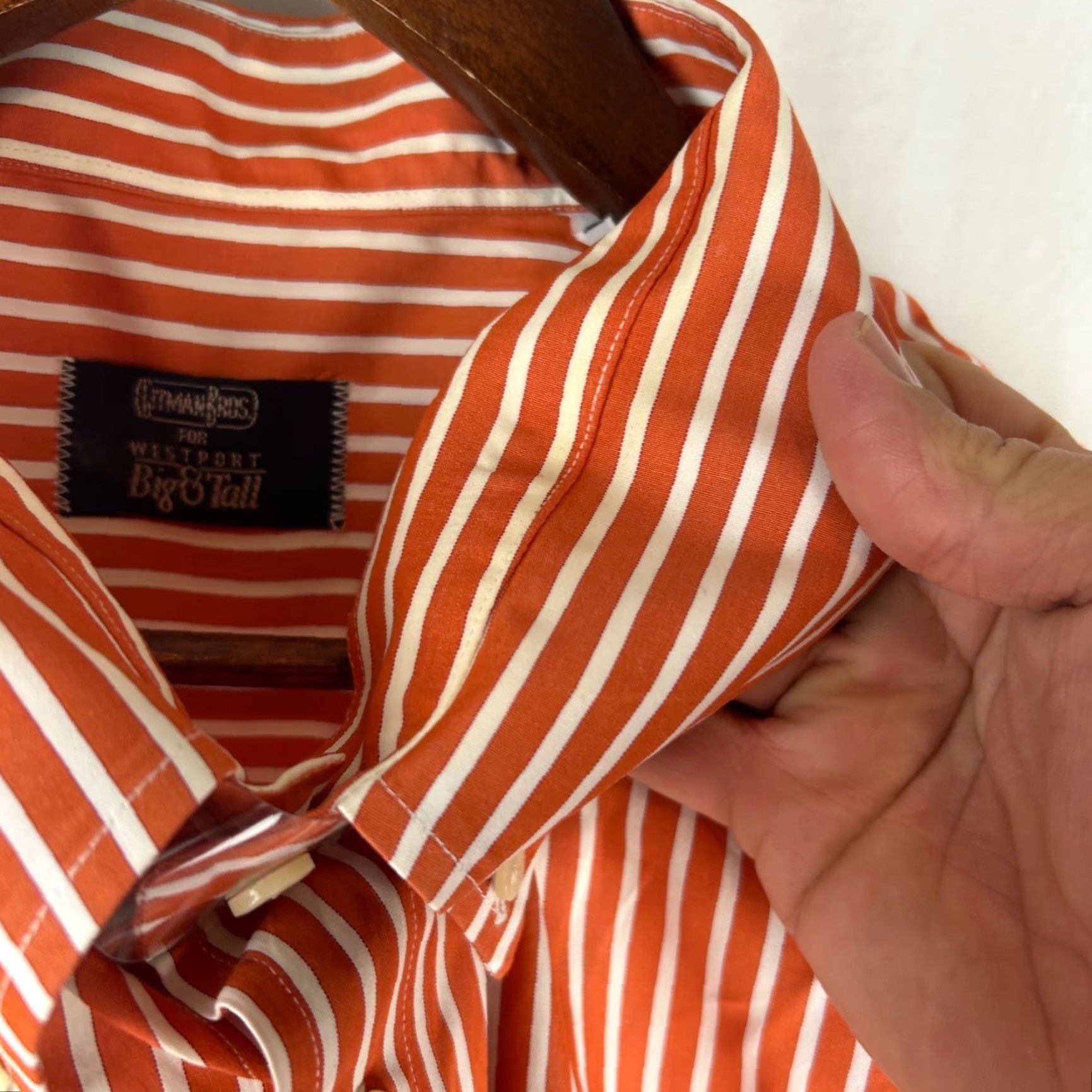 Vintage Gitman Bros Button-Down Shirt Mens 3XT Orange White Striped Big & Tall USA Made Size US XXL / EU 58 / 5 - 6 Thumbnail