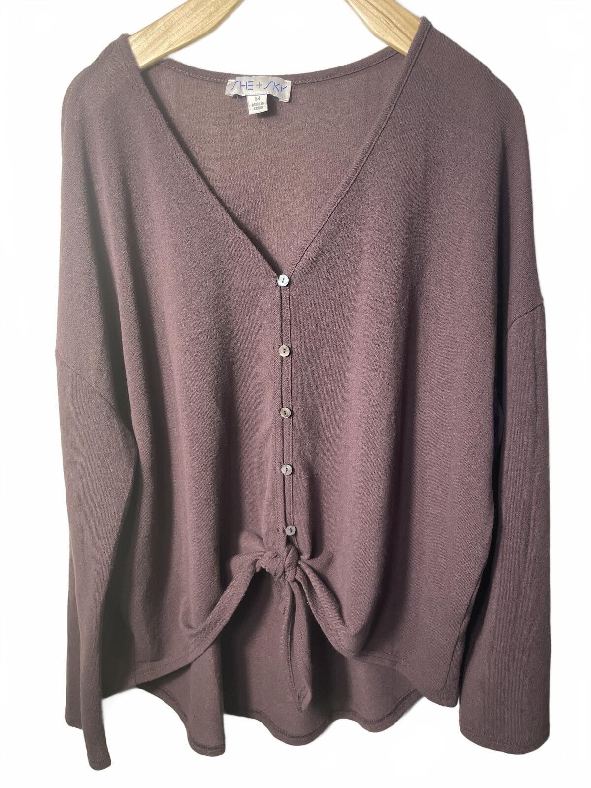 Other She + Sky Cardigan Sweater Women's Medium Brown Button Bow Size M / US 6-8 / IT 42-44 - 1 Thumbnail