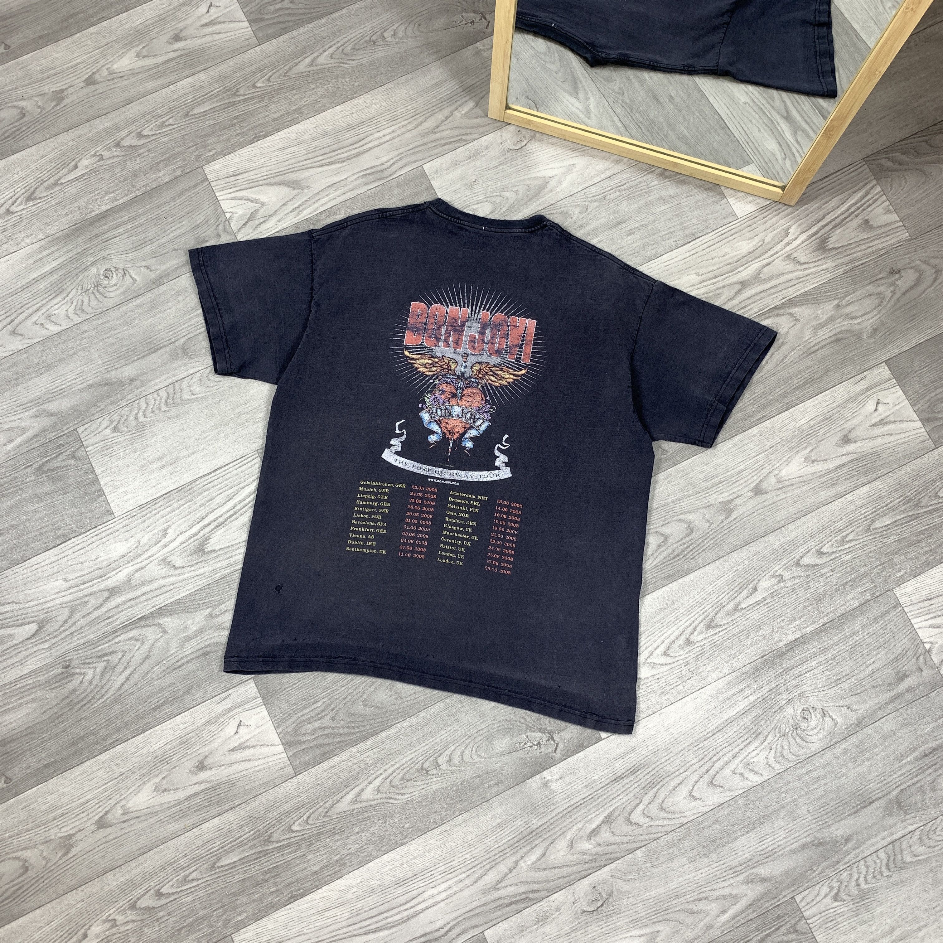 Bon Jovi Vintage Bon Jovi Rock Band Faded Distressed Black Tee Shirt Size US XL / EU 56 / 4 - 2 Thumbnail