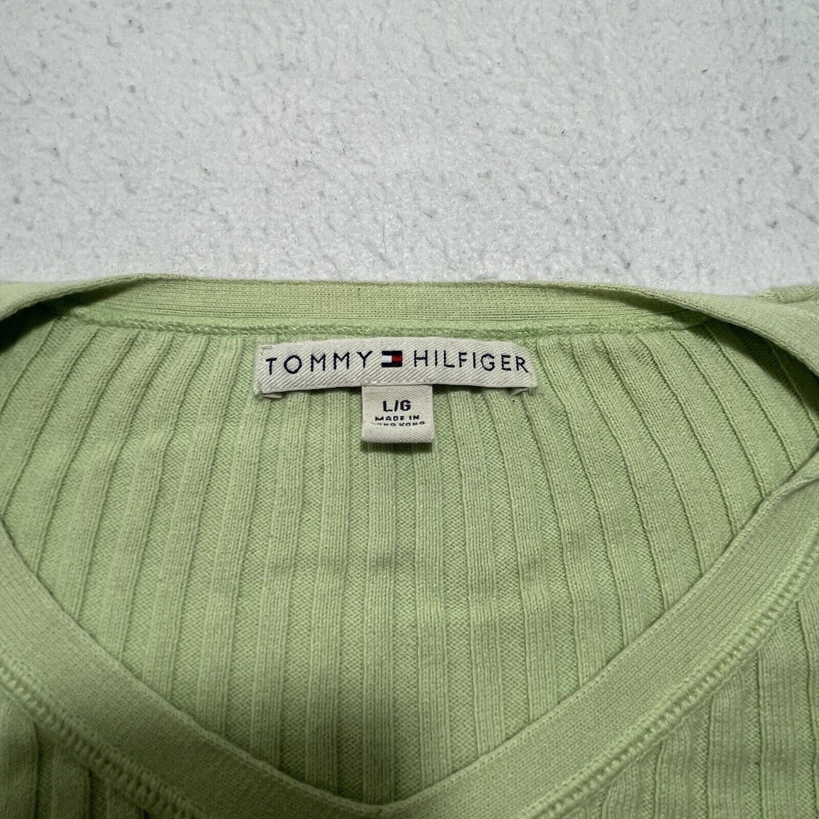 Tommy Hilfiger Tommy Hilfiger V-Neck Pullover Green Sweater Zipper Side Size L / US 10 / IT 46 - 4 Thumbnail