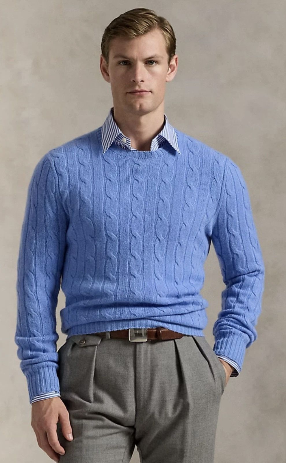 Polo Ralph Lauren Polo Ralph Lauren Cable-Knit Blue Cashmere Sweater Men’s XL Size US XL / EU 56 / 4 - 1 Thumbnail